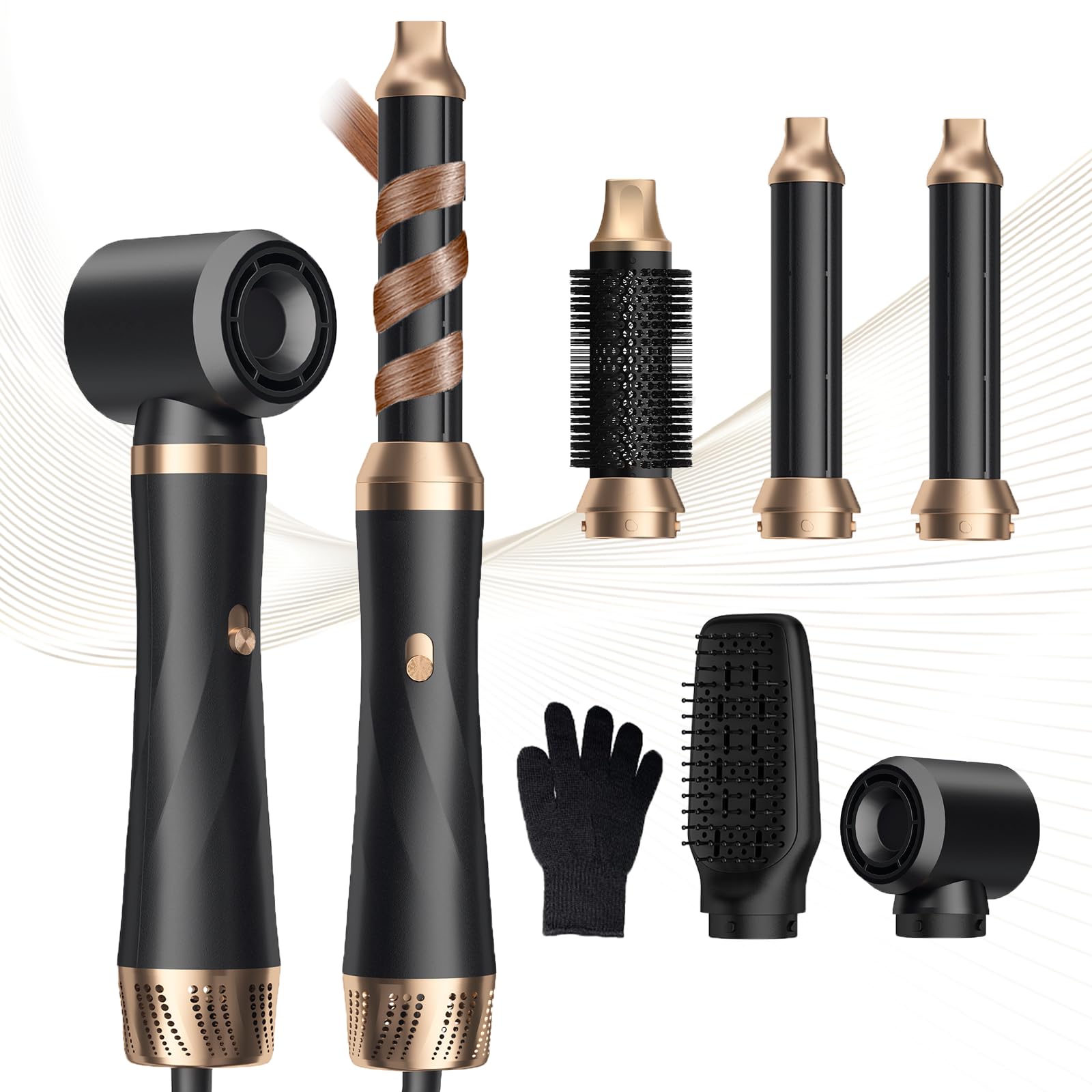 5 in 1 Blow Dryer Brush, Negative Ion Hair Dryer Brush Set Upgrade Hot Air Brush Air Styler Curling Wrap Air Curler, Curling Iron Hair Styling Tools As A Gift for Straight/Curl/Drying/Smoothing