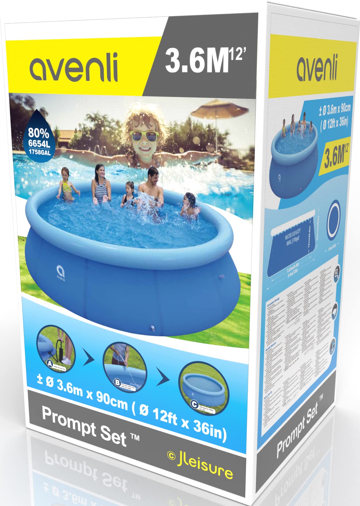 AVENLI Prompt Set Quick-Up Pool 366 x 91 cm - Aufstellpool rund mit aufblasbarem Ring, blau, ohne Pumpe - Schwimmbecken für Garten, Familien & Kinder