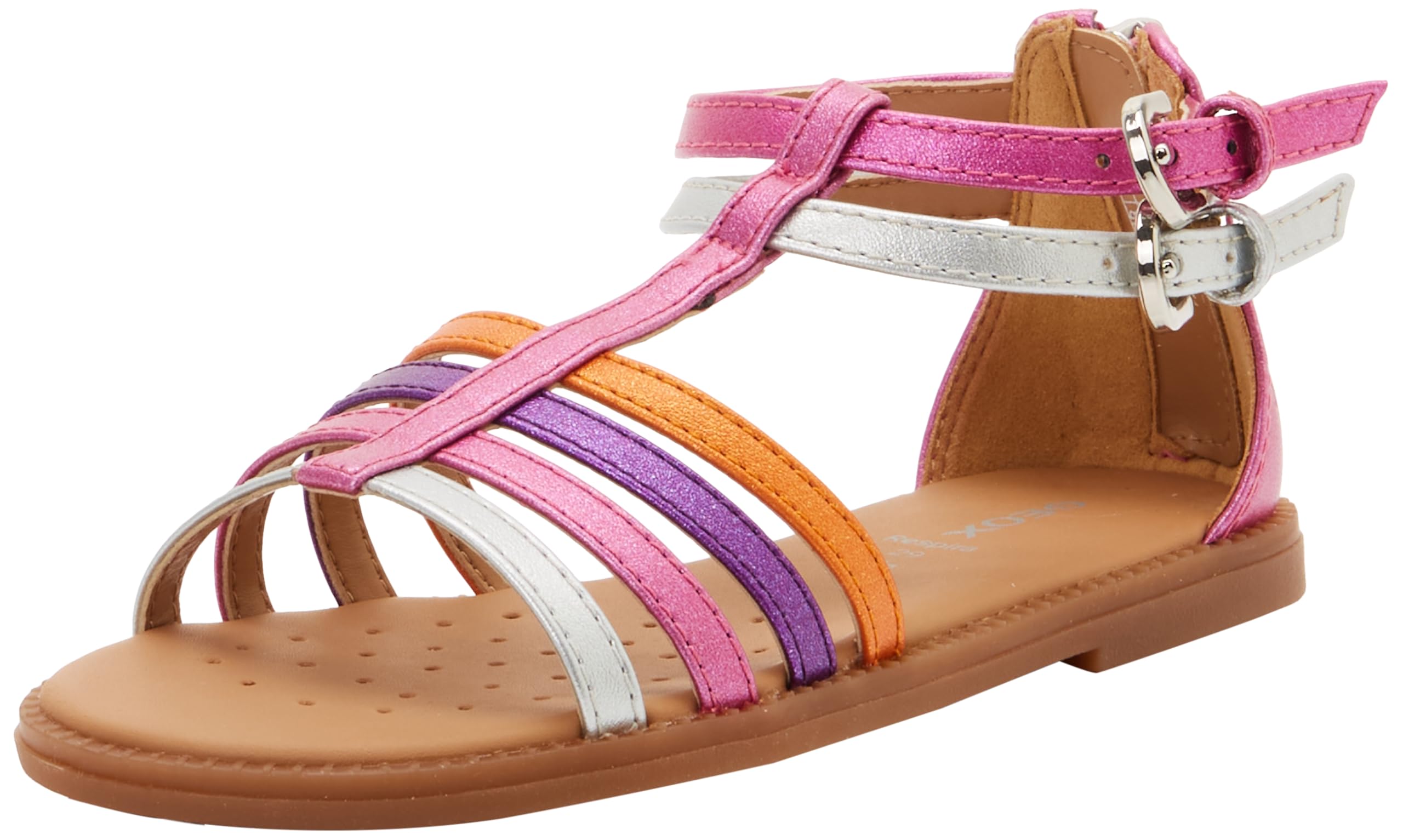 Geox J Karly Girl Sandal, Fuchsia/Silver, 28 EU