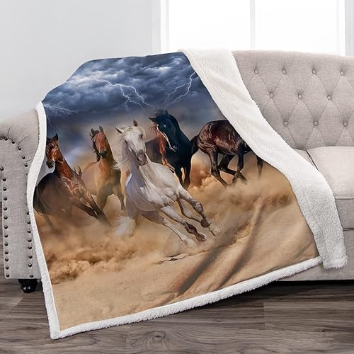 Jekeno Manta de caballo de regalo para hombres, súper suave y acogedora, manta de sherpa para galope con caballos corriendo para niñas,