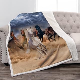 Jekeno Horse Throw Blanket Gifts for Women - Super Soft Cozy Warm Sherpa Blanket for Girls Teens Kids Birthday Gift, Galloping Horses Fleece Bed Blanket for Couch Chair Sofa Office Decorations 50