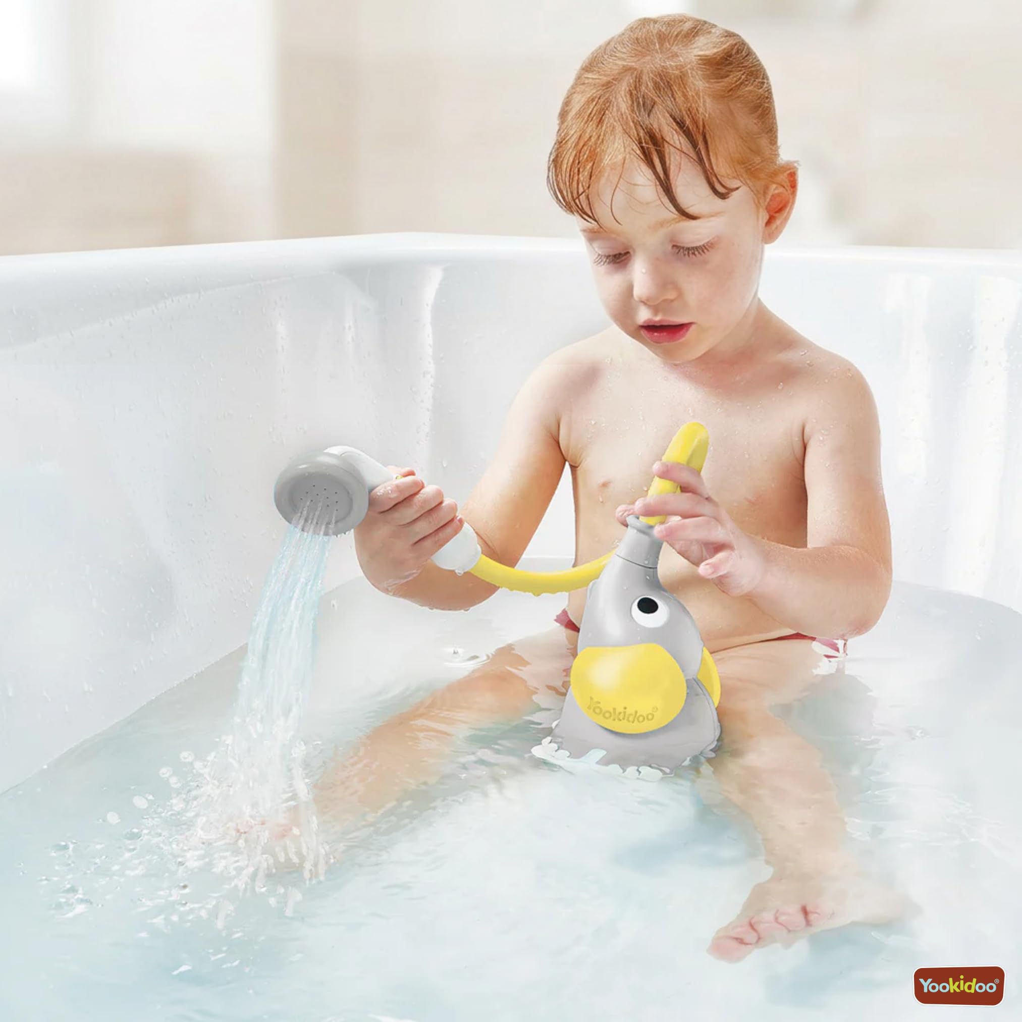 Yookidoo - Handbrause Elefant gelb – Spielzeug für Baby-Badewanne – Spiel für Bad und Dusche – Schlauch Sprinkler Spielzeug Baby – Geschenk für Babys von 0 bis 2 Jahren
