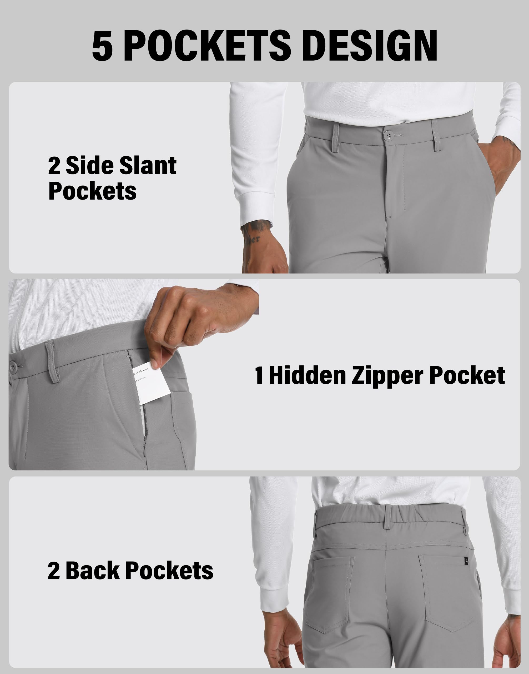 Pioneer Camp Pantaloni da golf da uomo, elasticizzati, traspiranti, lunghi, con elastico in vita e 3 tasche funzionali, grigio., 34 W/32 L