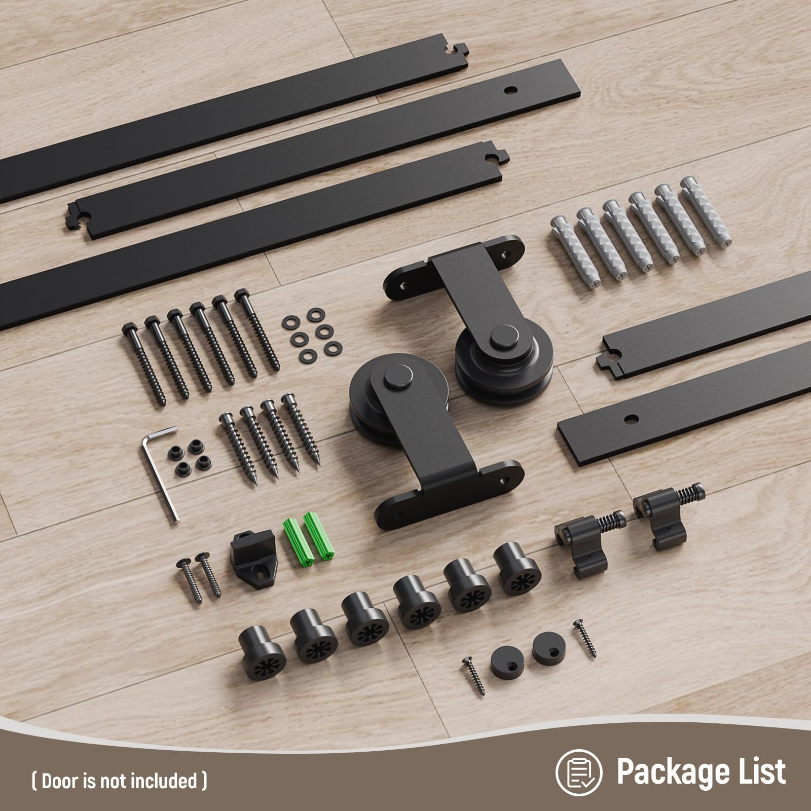Rail Porte Coulissante 153cm Kit Roulette Suspendue Systeme Noir pour 1 Porte Coulissante Interieur 76cm Large, Petite Roue T-forme