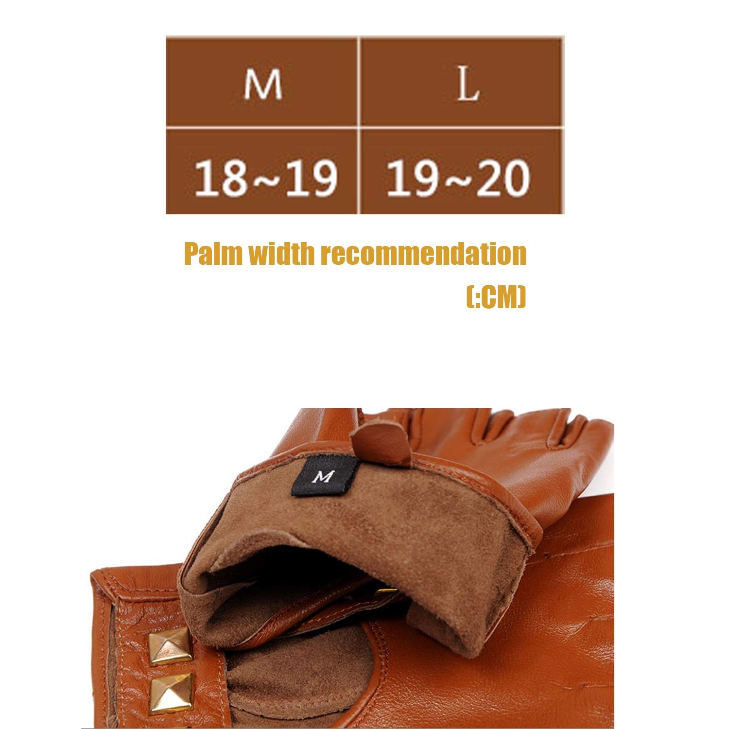 Guanti Guanti in Pelle Guida, for Le Donne Guanti da Guida Antiscivolo Mezze Dita, Guida Guanti da Ciclismo 1 Paio (Color : Brown, Size : L)