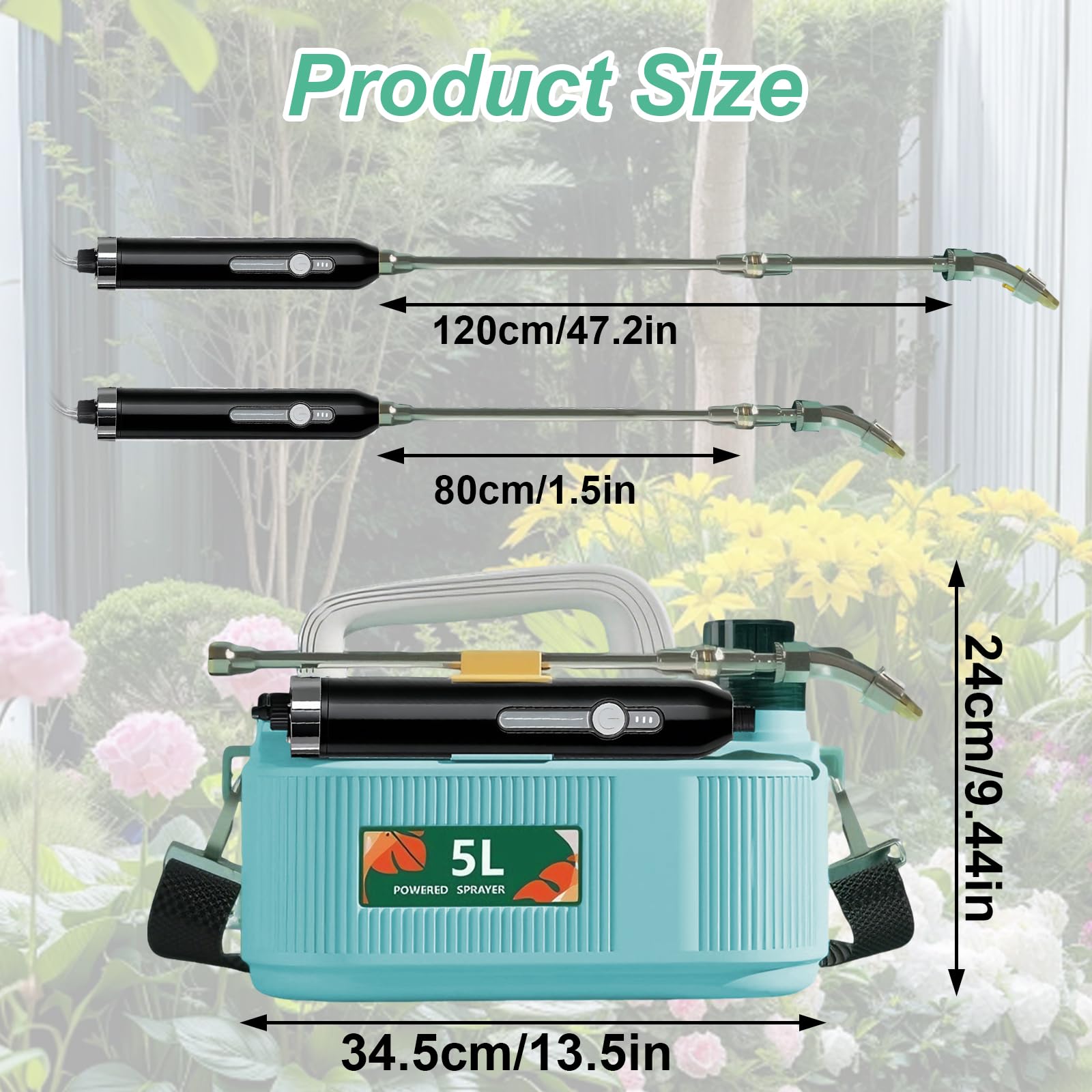 Spruzzatore a pressione a batteria da 5 litri, spruzzatore elettrico per piante con 3 ugelli, spruzzatore a pressione a batteria per irrigazione da giardino, controllo dei parassiti in agricoltura