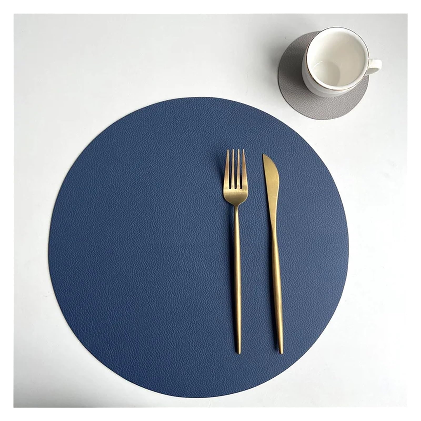 Dqzrtueca Rds Blue Grey Pu Faux Leather Round Placemats And Coasters Set