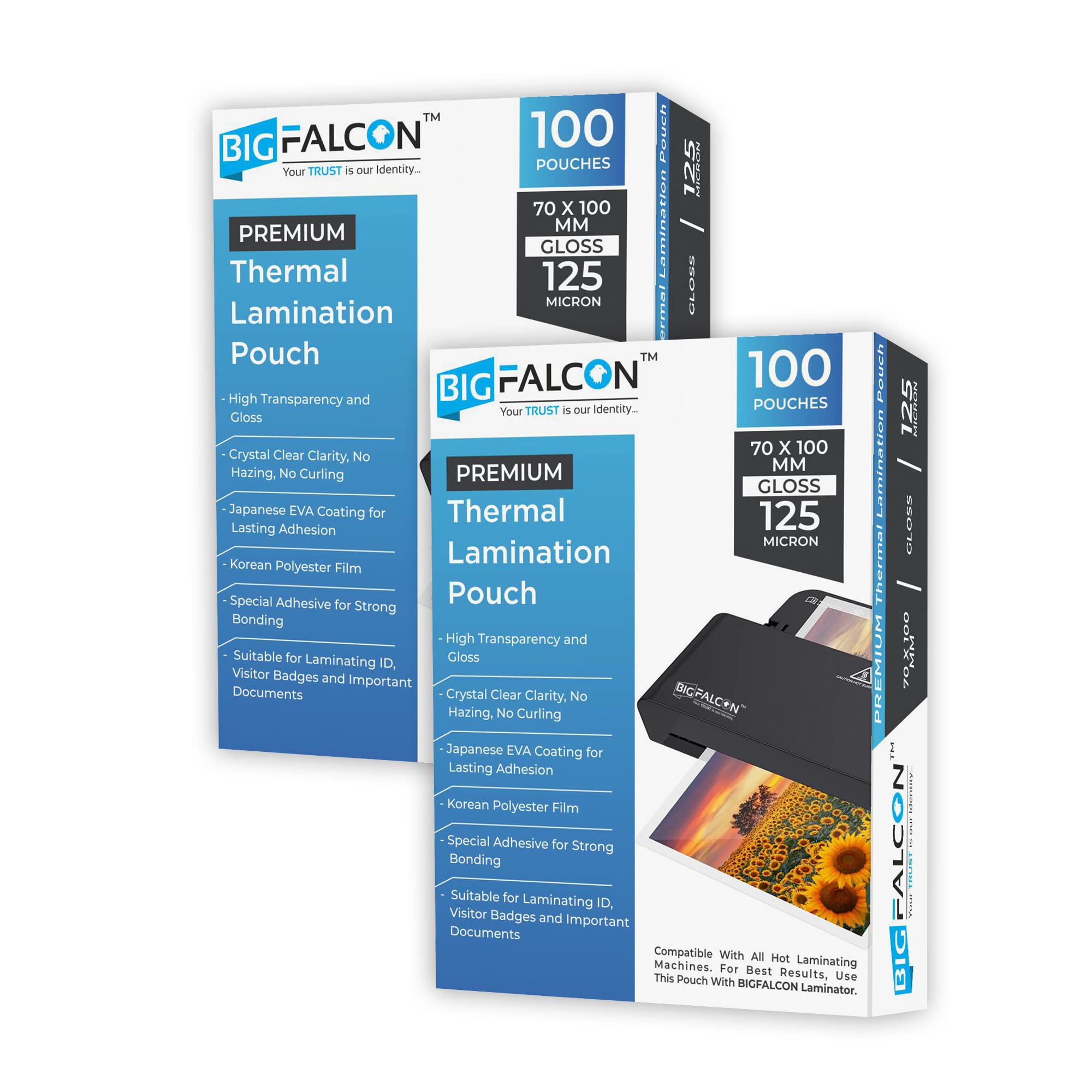 Buy BIGFALCON Premium 70 X 100mm 125 Micron ID Card Size Pack of 2 (200
