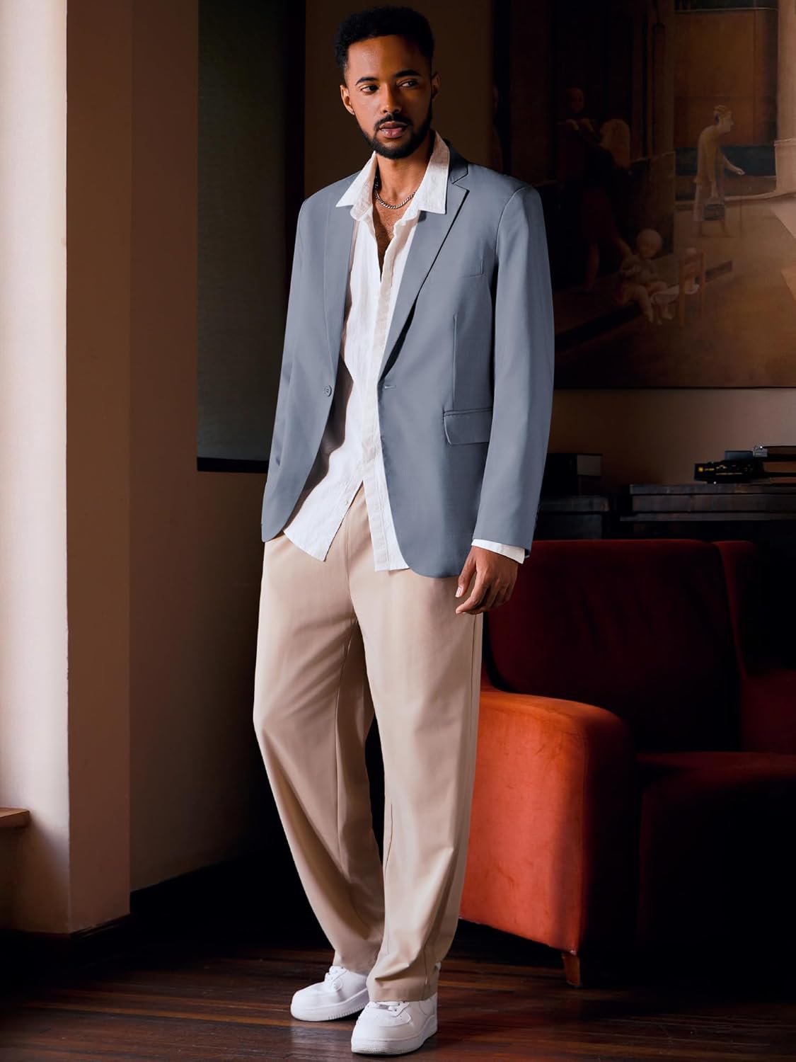 MAGE MALE Men’s One Button Suit Jacket Elegant Solid Color Blazers Slim Fit Lightweight Sport Coats Blazer