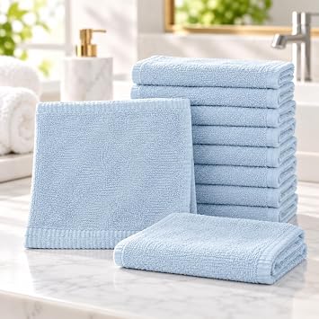 Washcloths Set - 100% Cotton, Pack of 24, 12 x 12 inch, Premium Quality, Flannel Face Cloths, Highly Absorbent and Soft Feel Fingertip Towels- Blue