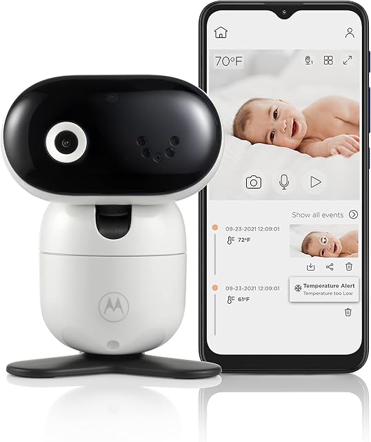 Motorola PIP1010 Caméra de surveillance de bébé - 1080p HD WiFi Caméra vidéo motorisée - Se connecte à l'application Smartphone - Pan, Tilt, Zoom à distance - Audio bidirectionnel, Capteur de température de chambre, Lullabies, Vision nocturne