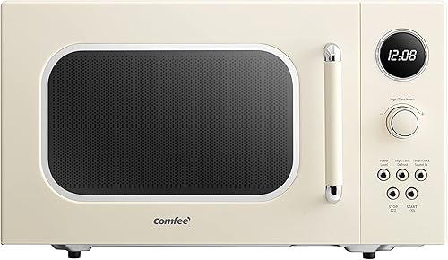 COMFEE' CM-M092AAT - Horno microondas retro con 9 programas preestablecidos, cocción rápida de varias etapas, función de reinicio del plato