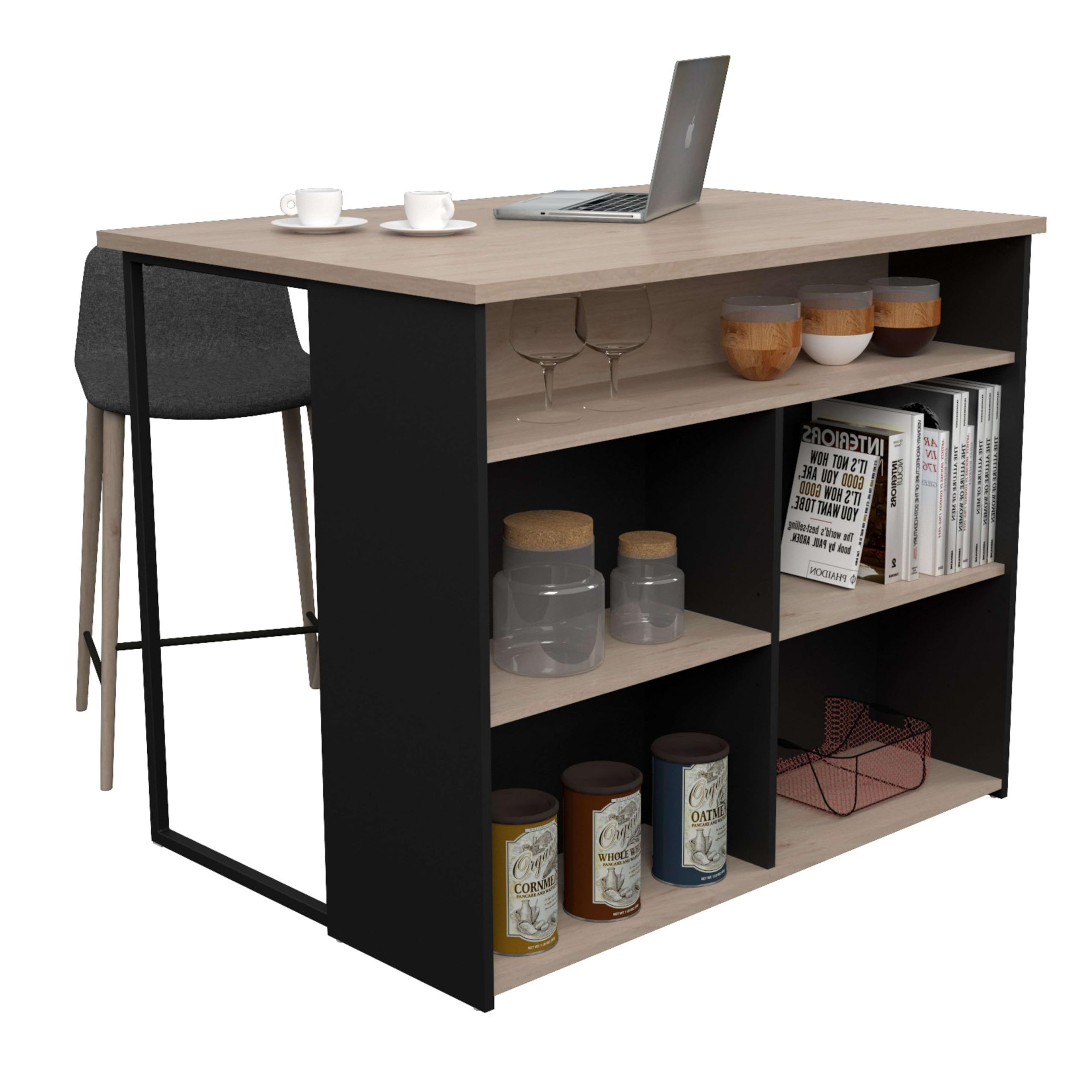 Miroytengo Isla Cocina Buh Mueble Auxiliar Color Negro y Roble Jackson 109x90x80 Cm