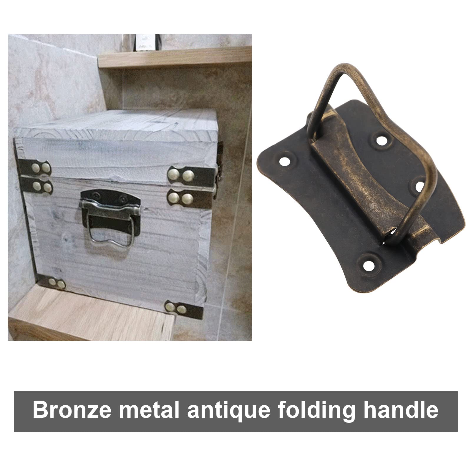 YINETTECH 4Pcs Antique Folding Handles Metal Foldable Handles Vintage Style Lifting Handle Furnitures Accessories for Cabinet Cupboard 54x40mm - Image 2