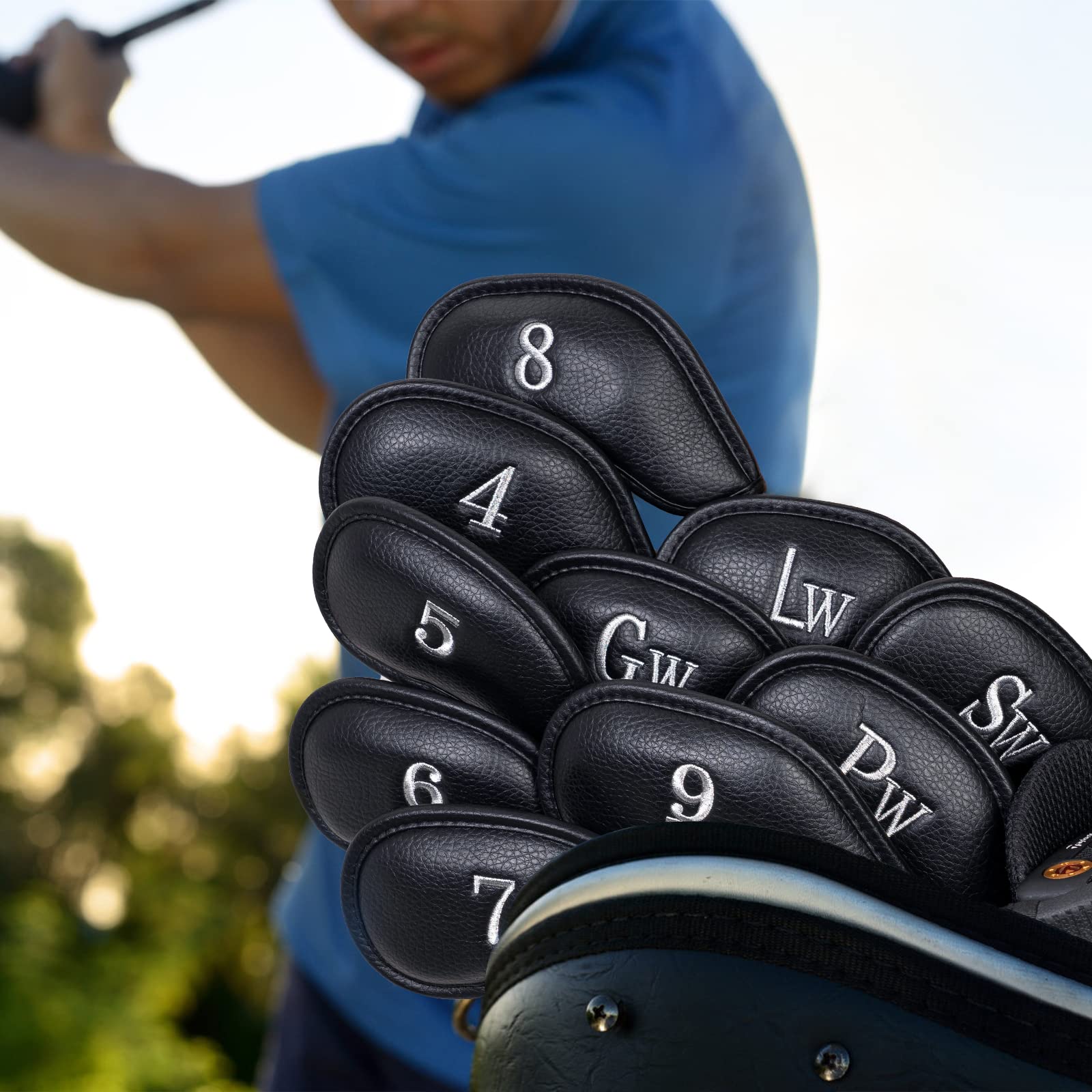 Craftsman Golf 12pcs or 1pc Thick Synthetic Leather Golf Iron Head Covers Set Headcover Fit All Brands Callaway Ping Taylormade Cobra Etc. Also Custom Name