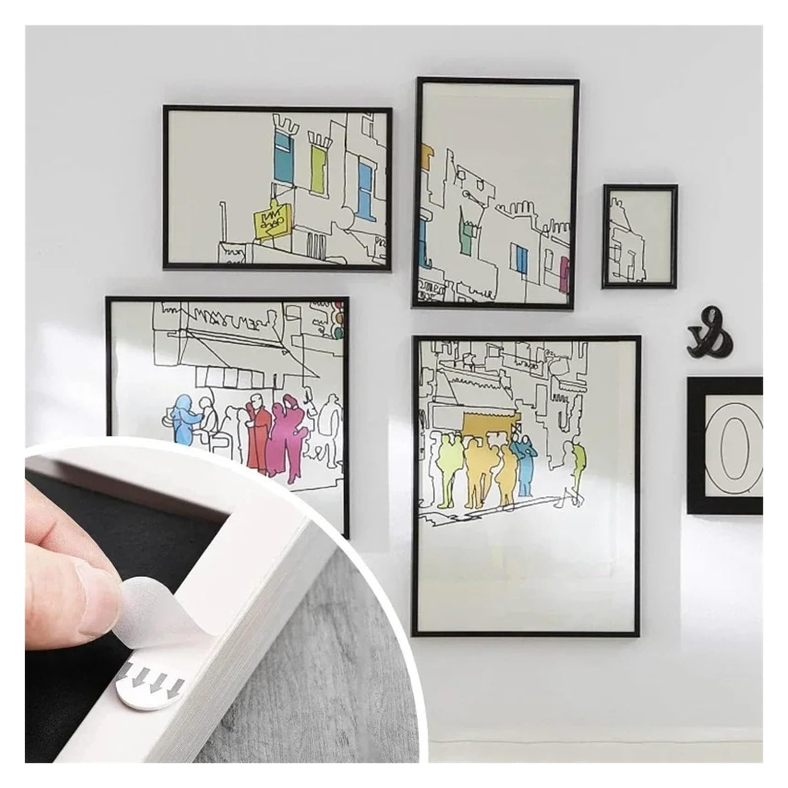 Tiras para Colgar Tiras for colgar imágenes sin perforar, cinta adhesiva, marco de fotos montaje, pared fija, decoración del hogar extraíble, pegatinas artísticas DIY(48 Pairs)