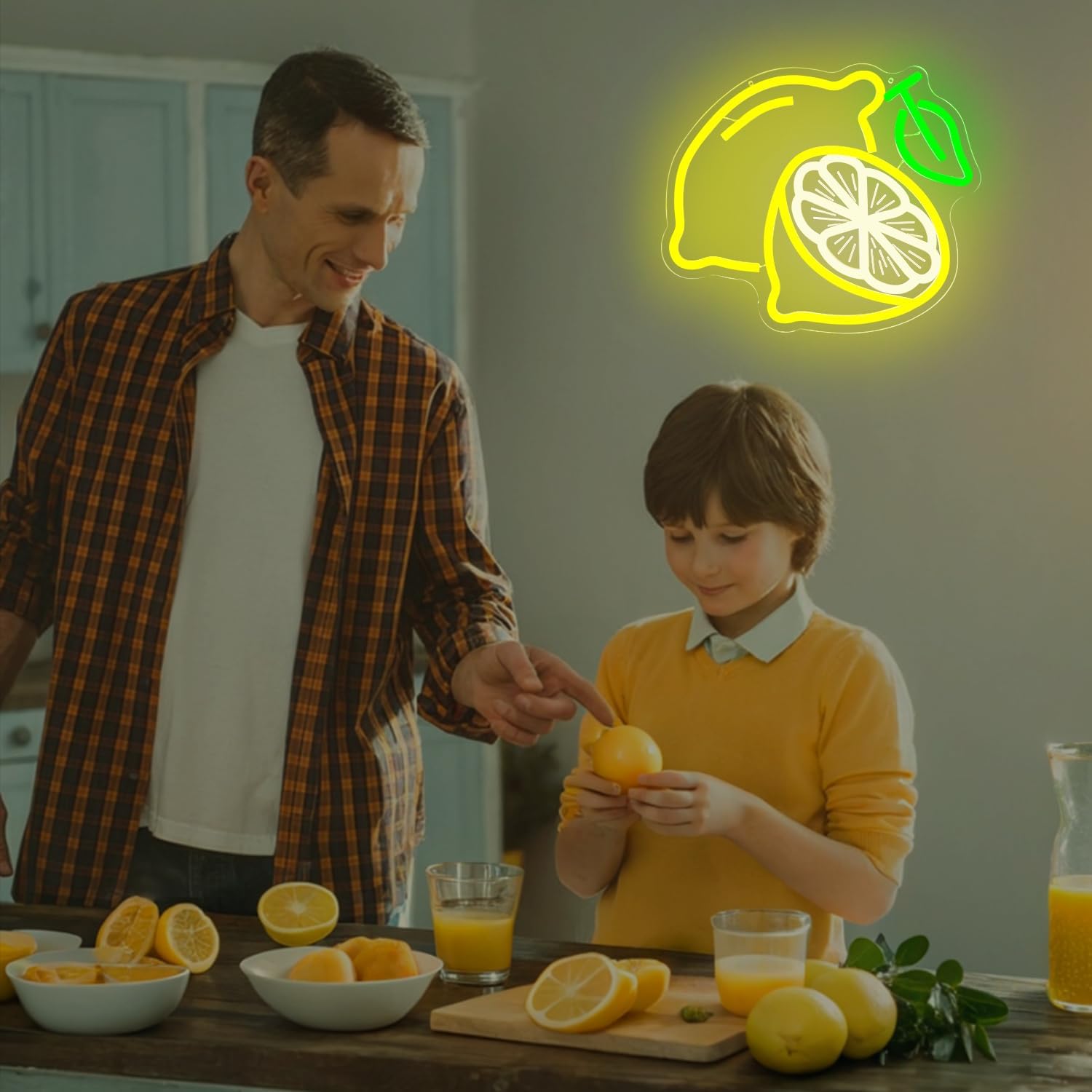 Lemon Neon Sign for Wall Decor Dimmable Summer Fruit Led Sign Citrus Neon Lights Lemons Light Up Sign for Home Kitchen Bathroom Lemon Themed Party Decor