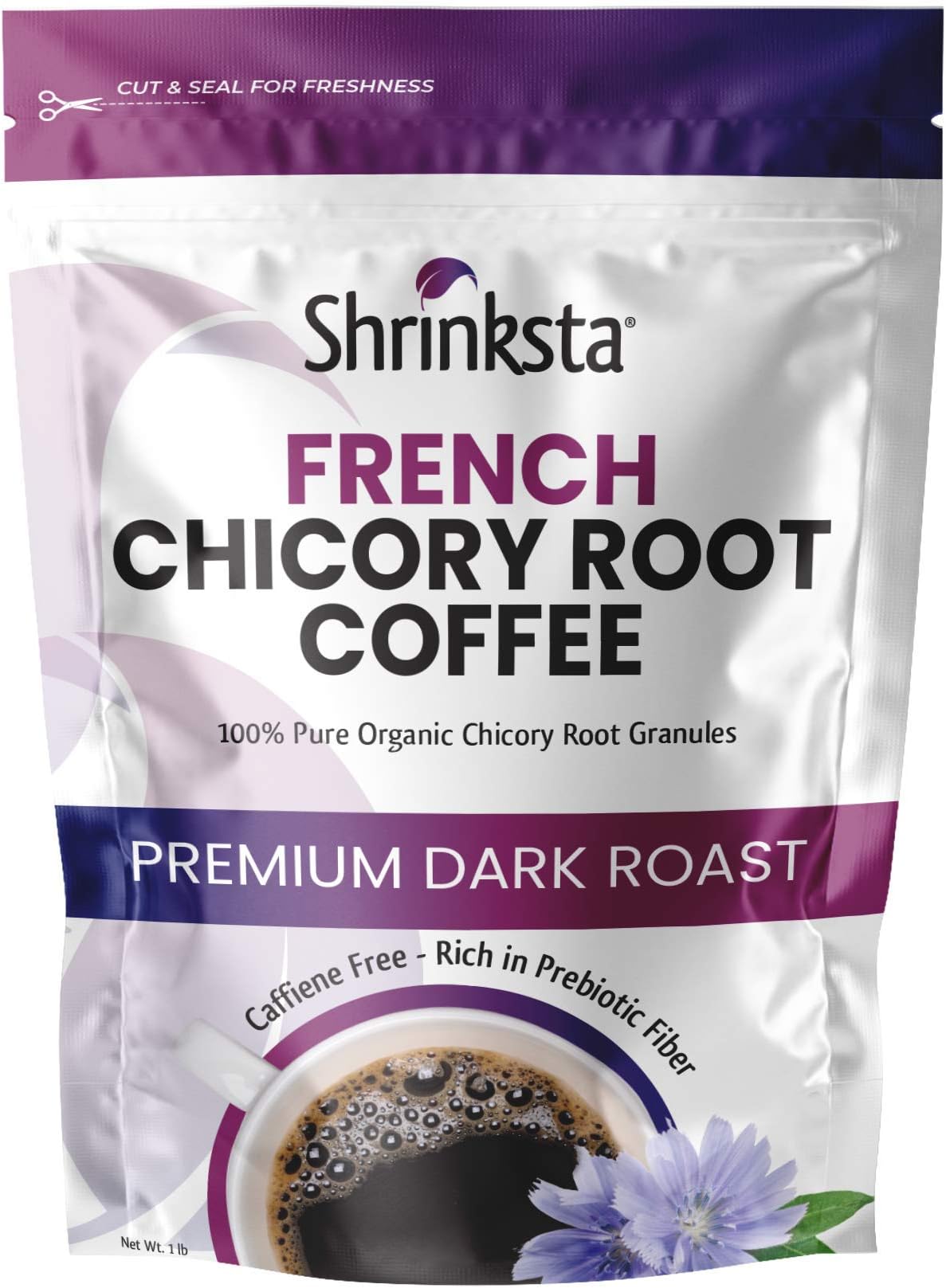 1 lb. French Chicory Root Coffee Replacement, Caffeine Free Coffee Substitute, Ground Chicory Roasted