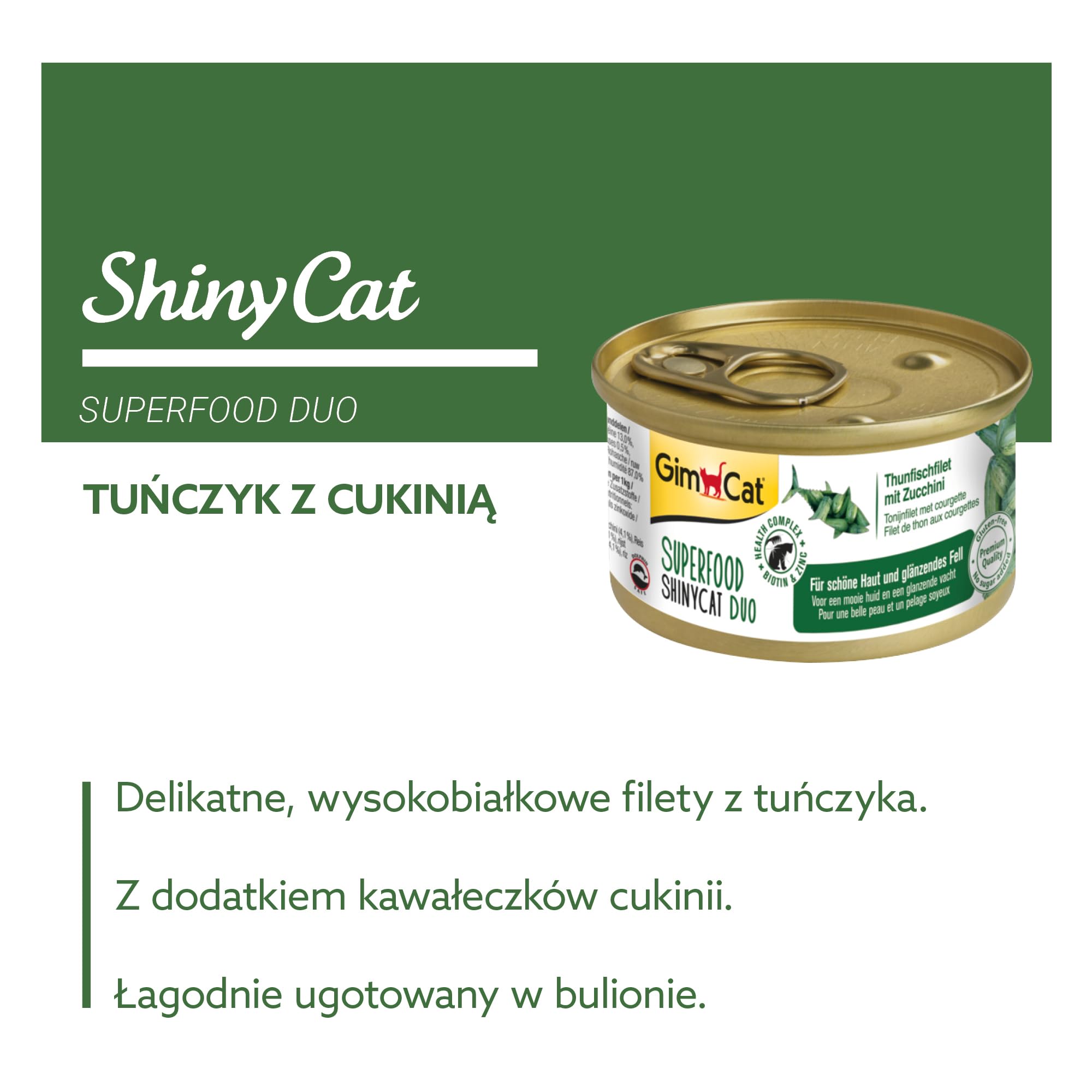 Gimcat Superfood Shinycat Duo Karma dla Kotów, Tuńczyk Z Cukinią, 24 x 70 g