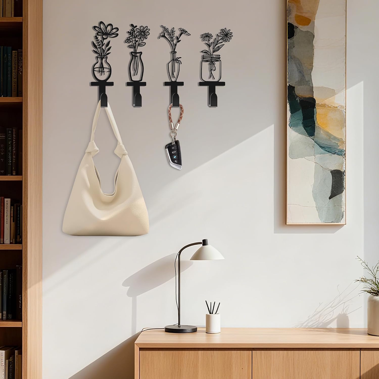 Metal Flower Wall Hooks - 4 Hooks for Towels & Coats