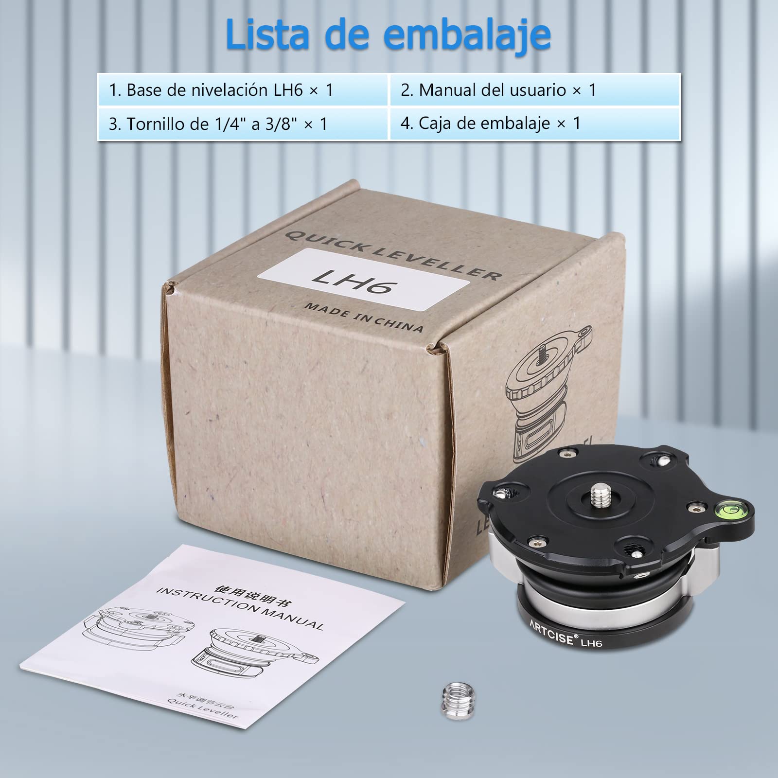 ARTCISE LH6 Base de nivelación, Perilla de Bloqueo ergonómica +/-15° Ajuste Horizontal Cabezal de trípode Cabezal de monopié para cámara Canon Nikon Sony DSLR, Carga máxima 20 kg