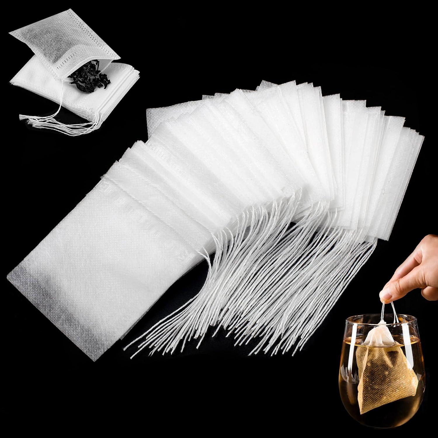300 PCS Tea Bags 7 x 9 cm Empty Tea Filter Bags White Cotton Drawstring Sealed Filter Tea Bags for Tea, Coffee, Herbs, Spices, Soup Flavour Packs etc