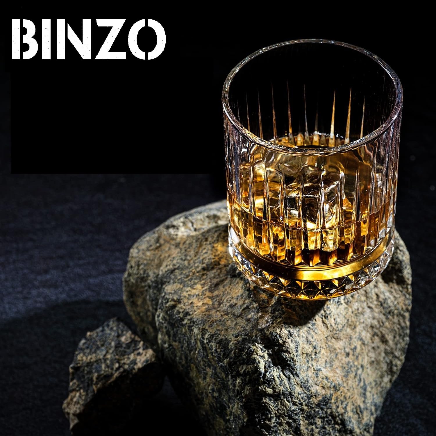 BINZO Whiskey Glasses Set of 6, Whisky Glass, 300 ml, Double Rocks Glassware, Perfect Tumblers for Drinking, Scotch, Bourbon, Rum, Malts, Pack of (6) 2