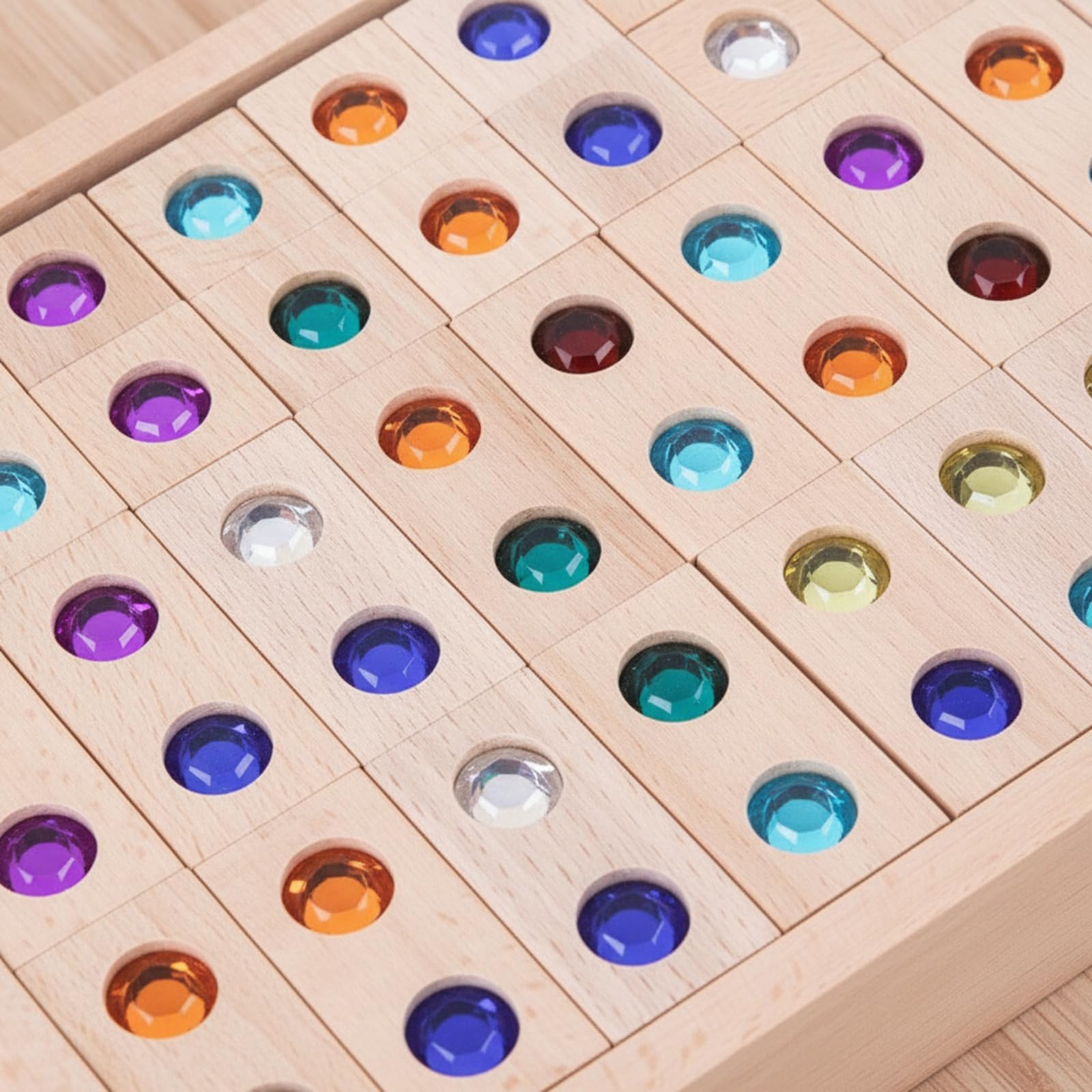 128 Pezzi Set di Costruzioni Sensoriali | Colorato, Blocchi di Faggio con Inserti Gemmati, Non Verniciato, Giocattolo Educativo, per Aula Scolastica