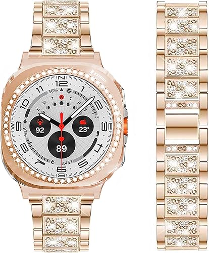 Vista 204 de Correas compatibles con Samsung Galaxy Watch FE / 5/4 de 1.575 pulgadas, correa de metal con diamantes de imitación brillantes de 0.787 pulgadas