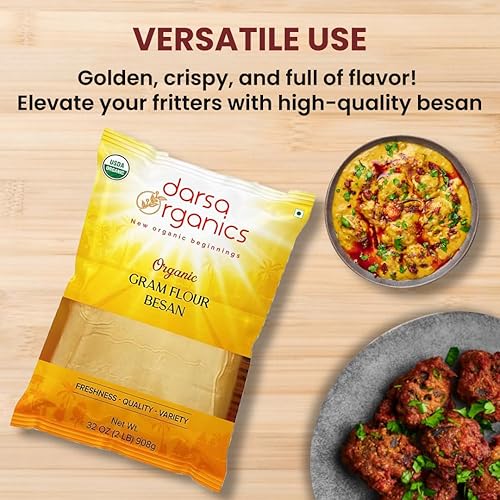 Miniatura 5 de Darsa Organics Harina de gramo – Harina Besan de 2 libras, USDA Orgánica, sin químicos, sin OMG, Kosher, harina de garbanzos premium para cocinar y