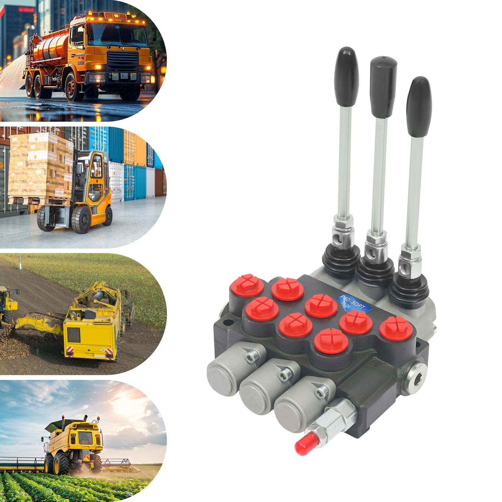 Valvola di controllo direzionale idraulica 3 bobine 40L/min, manuale, 1/2" BSPP connettori, valvola di sicurezza regolabile 5-31.5MPa, per trattori, spaccalegna e macchine agricole