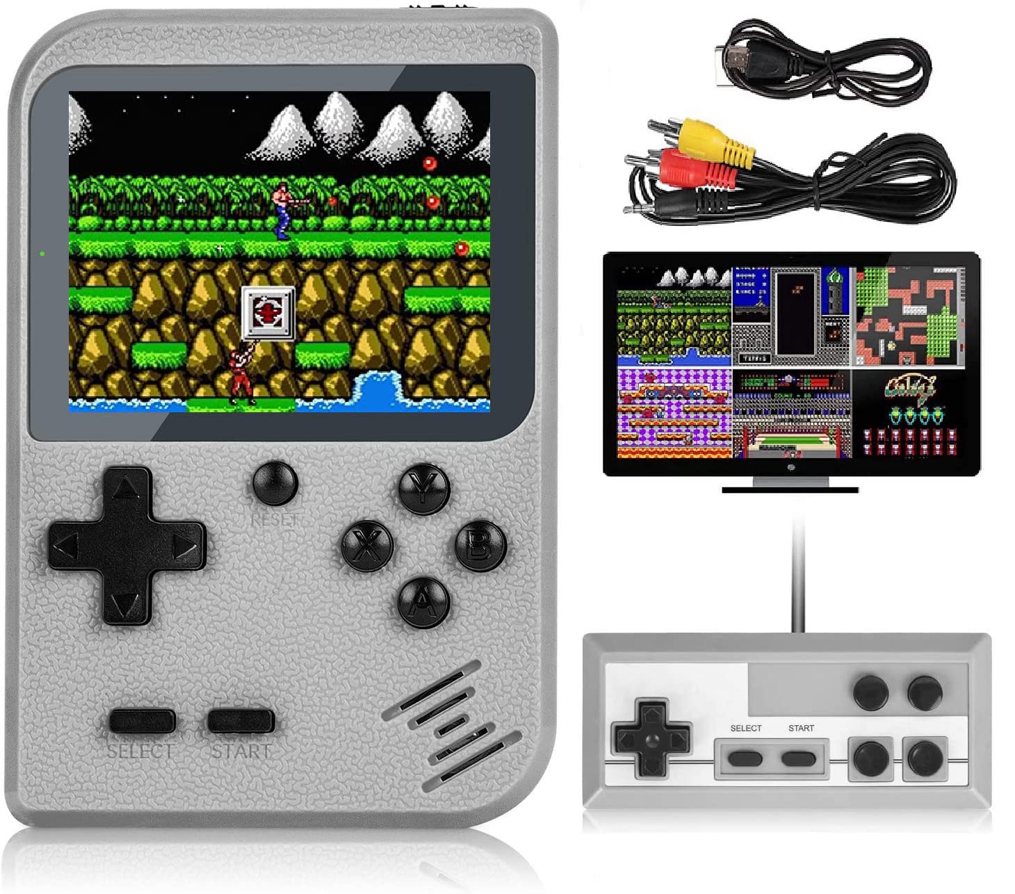Retro Video Game Console, Portable Classic Handheld Game Console with 500 Classic FC Games, Retro Classic Mini Game with Rechargeable Battery, Support TV Connection(Grey)