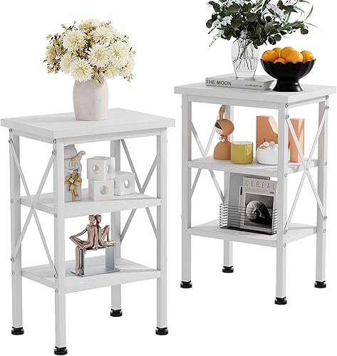 VECELO Mesitas de noche modernas X-Design - Mesitas de noche con estante de almacenamiento para dormitorio, sala de estar, juego de 2, color blanco