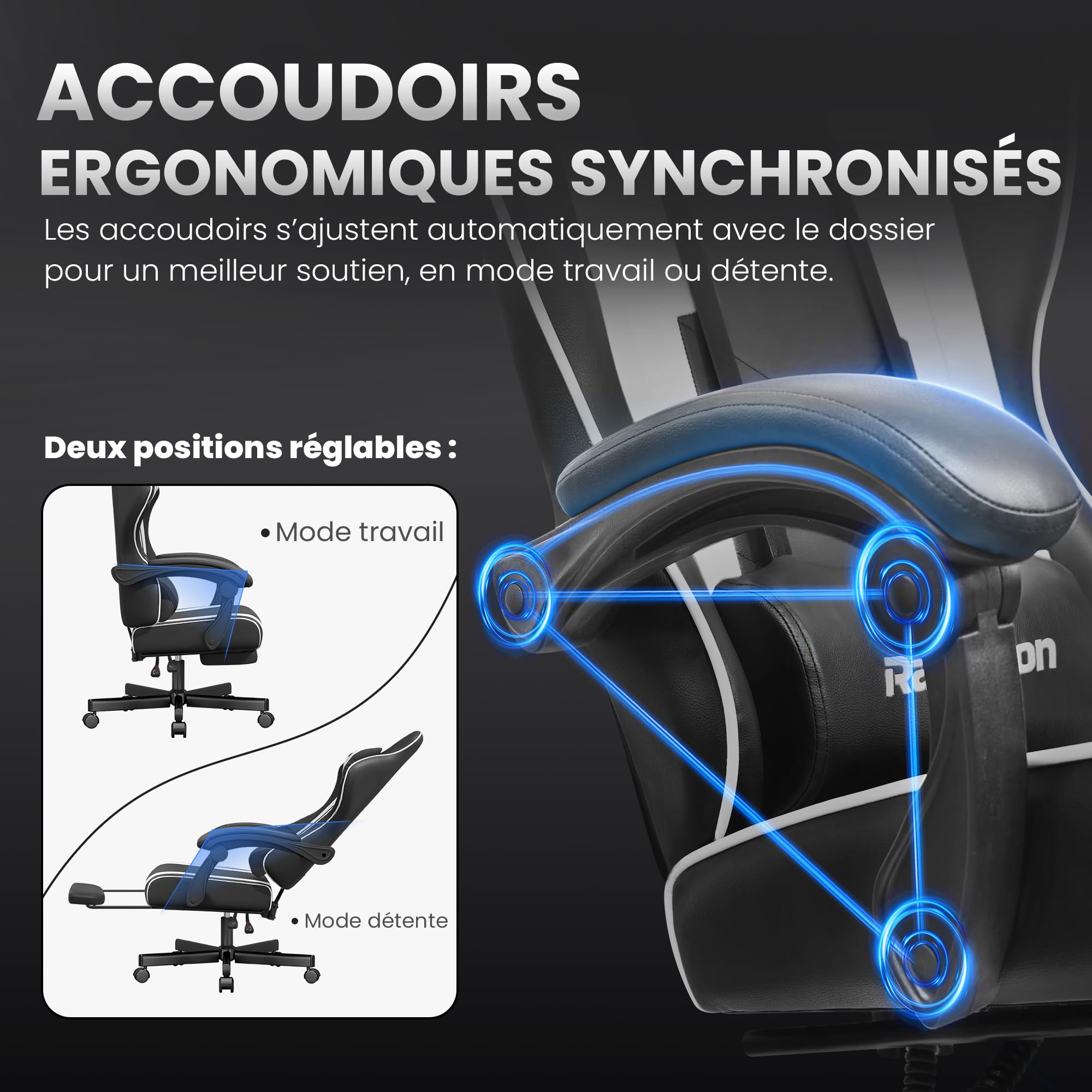 Chaise Siege Gaming Ergonomique-Chaises de Gamer avec Appui-Tête et Support