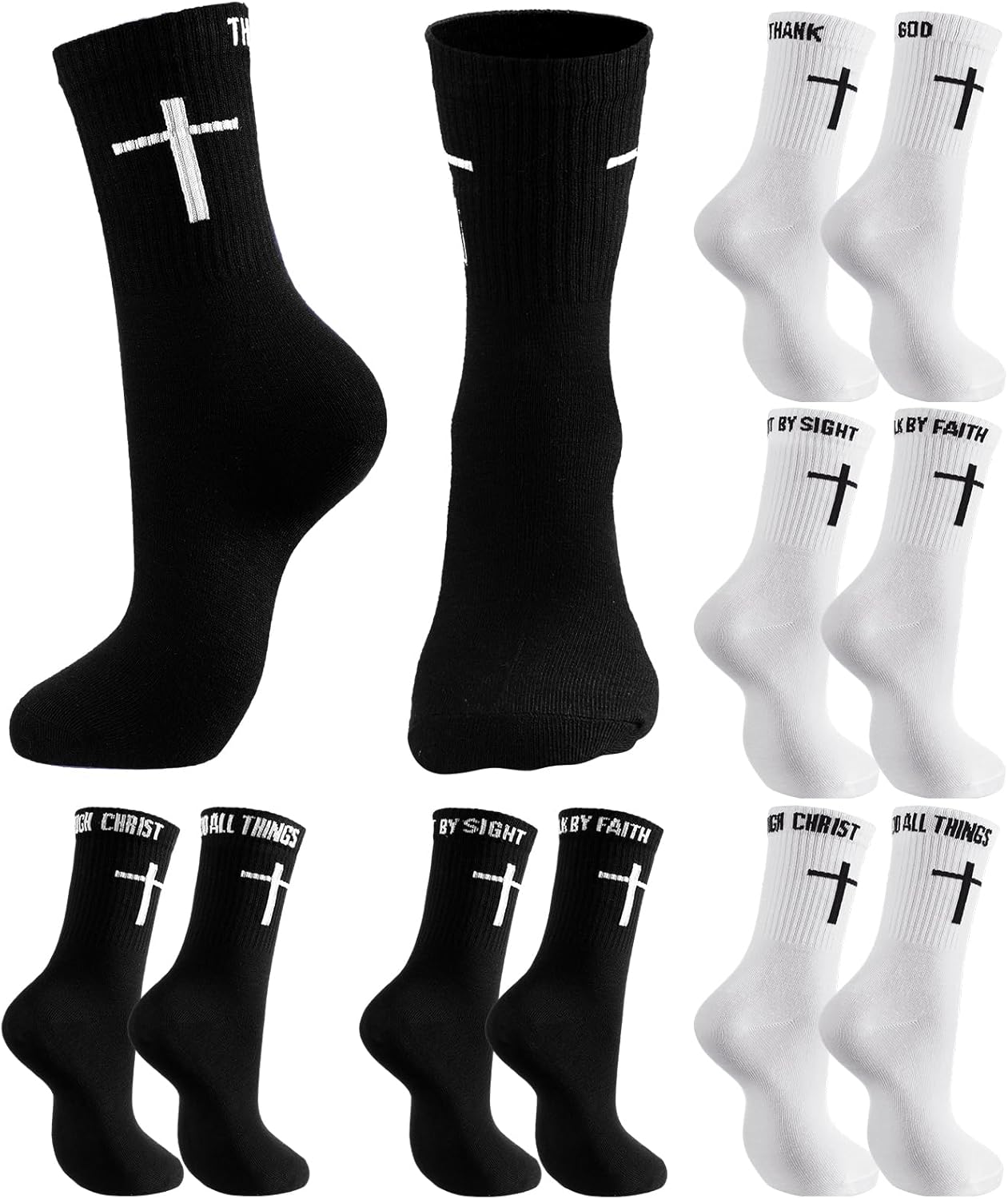 Christian Cross Socks Bulk Inspirational Religious Crew Socks with Bible Verse for Men Youth Catholic Saint God