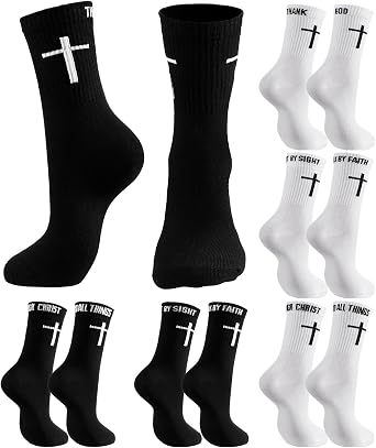 Chicingyou Christian Cross Socks Easter Gifts Prayer Religious Catholic Saint God Crew Socks with Bible Verse for Men Youth