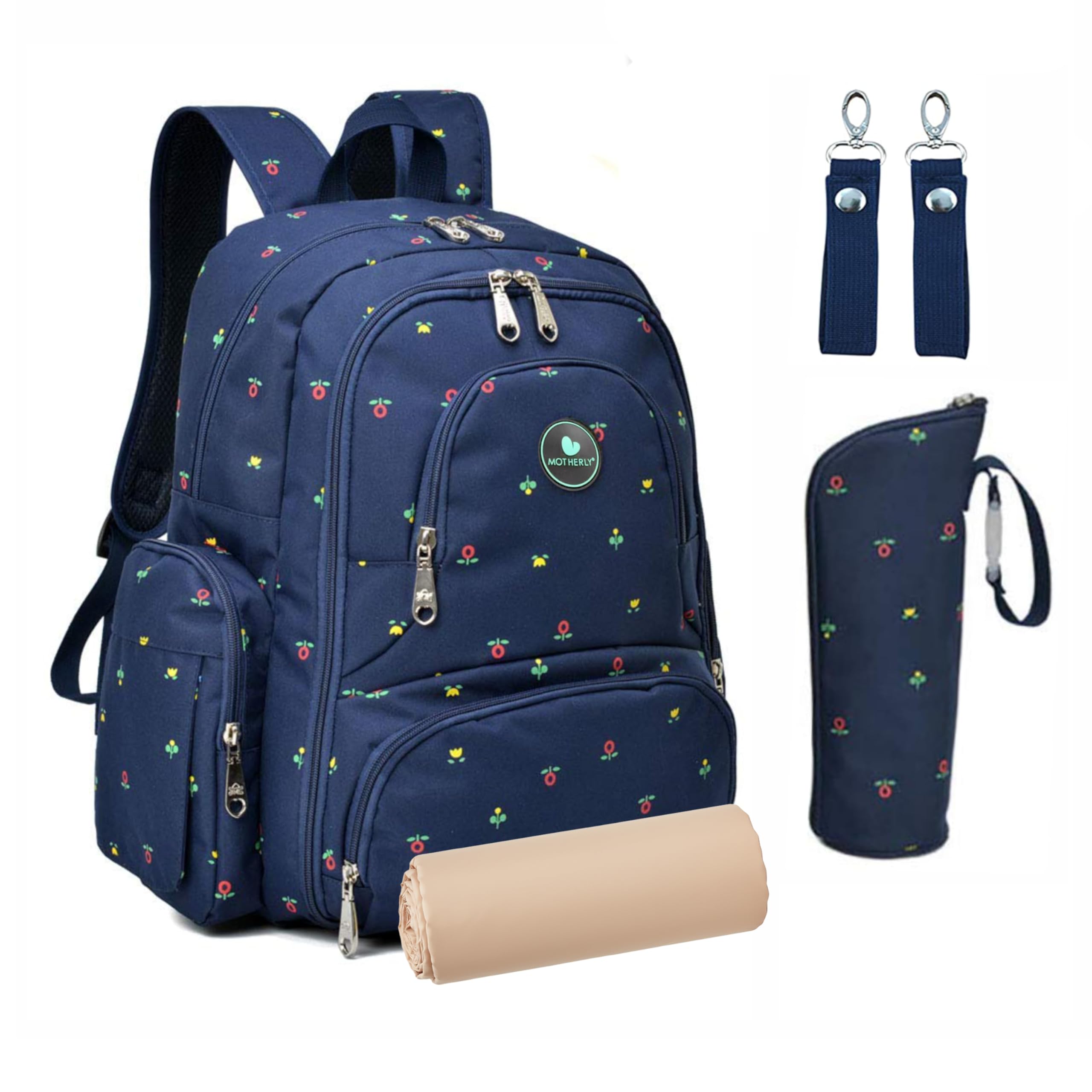 Motherly Premium Diaper Bag for Mothers for Travel, Maternity Bag for Newborn Baby, Mother Travelling Bag, Multiple Pocket Water Resistant Hospital Bag for moms with complimentary offers (Blue Flower)