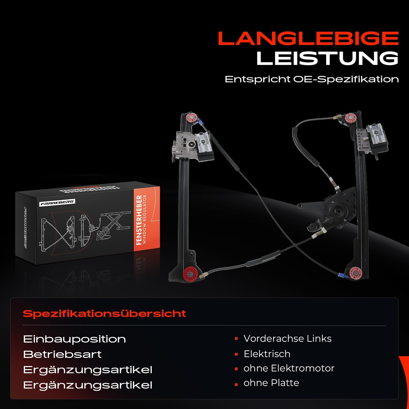 Frankberg Fensterheber Ohne Motor Vorne Links Kompatibel mit Golf III Cabriolet 1E7 1.6L-2.0L 1993-2002 1E0837461