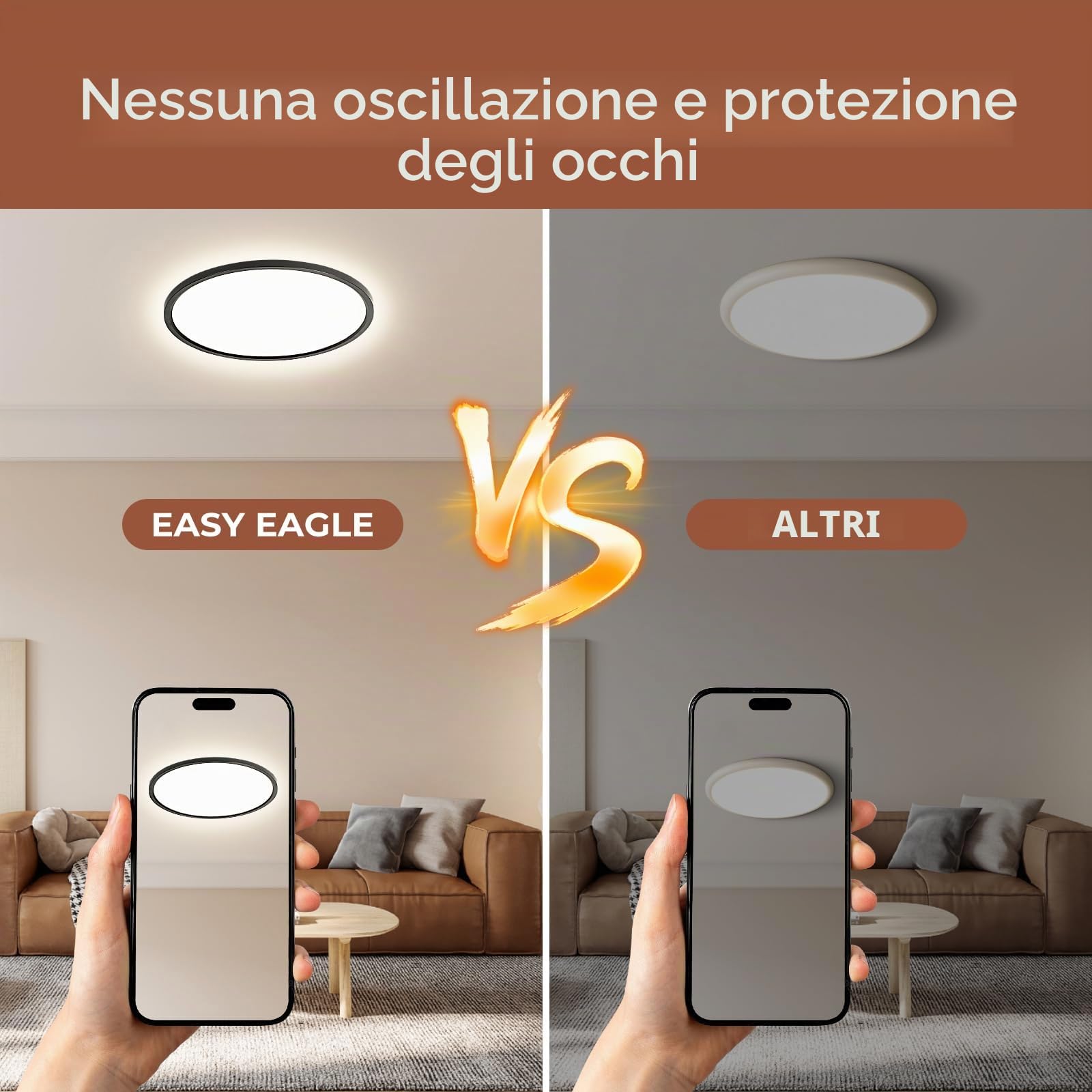 EASY EAGLE Plafoniera LED Soffitto Ø50 cm, Luce Naturale 4000K 52W Plafoniera da Soffitto Rotonda, IP44 Impermeabile Lampadario LED Soffitto Nero per Camera da Letto, Bagno, Cucina, Soggiorno