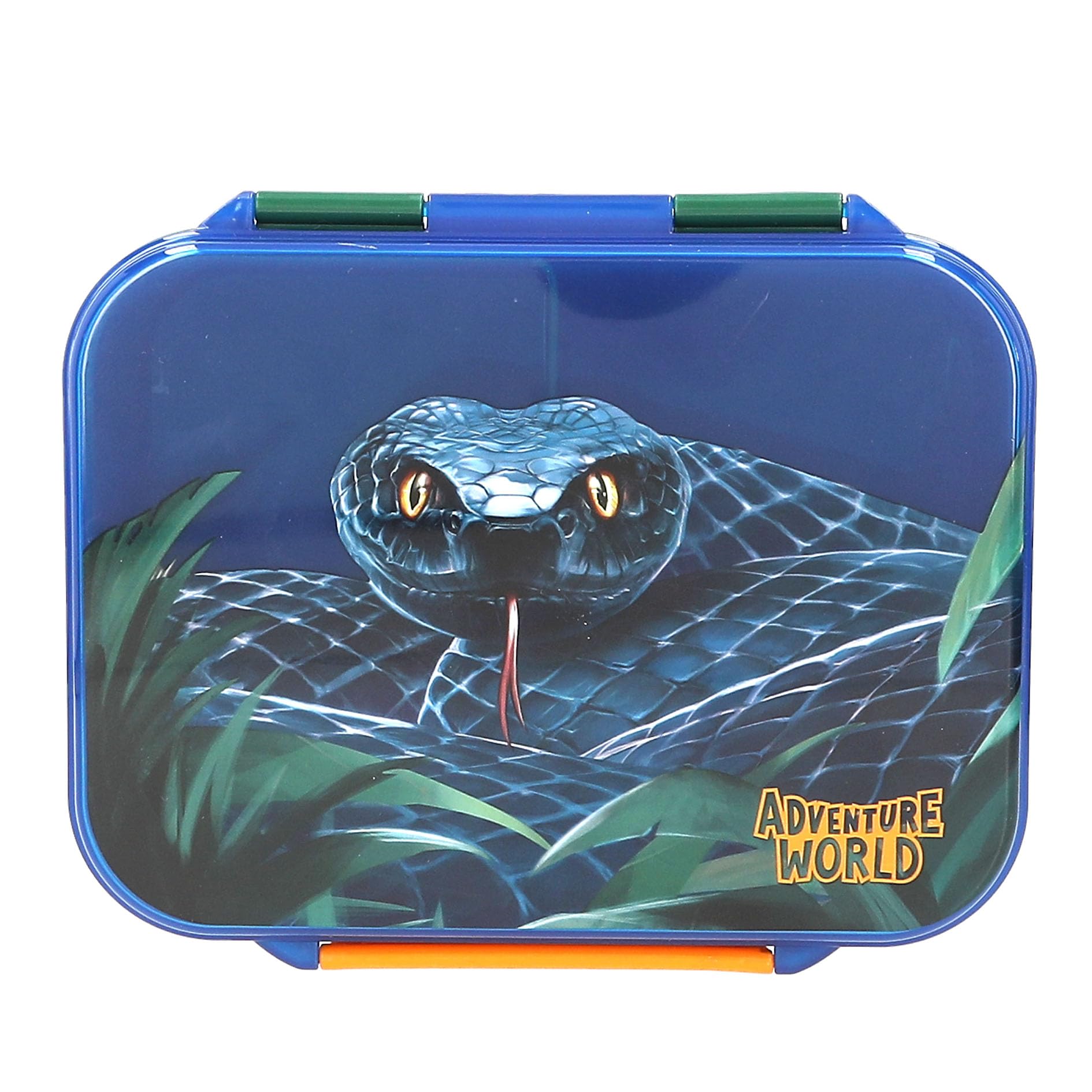 Depesche 13988 Adventure World Lunch Box in Dark Blue and Green with Snakes Motif, Lunch Box with 3 Compartments and Hinged Lid