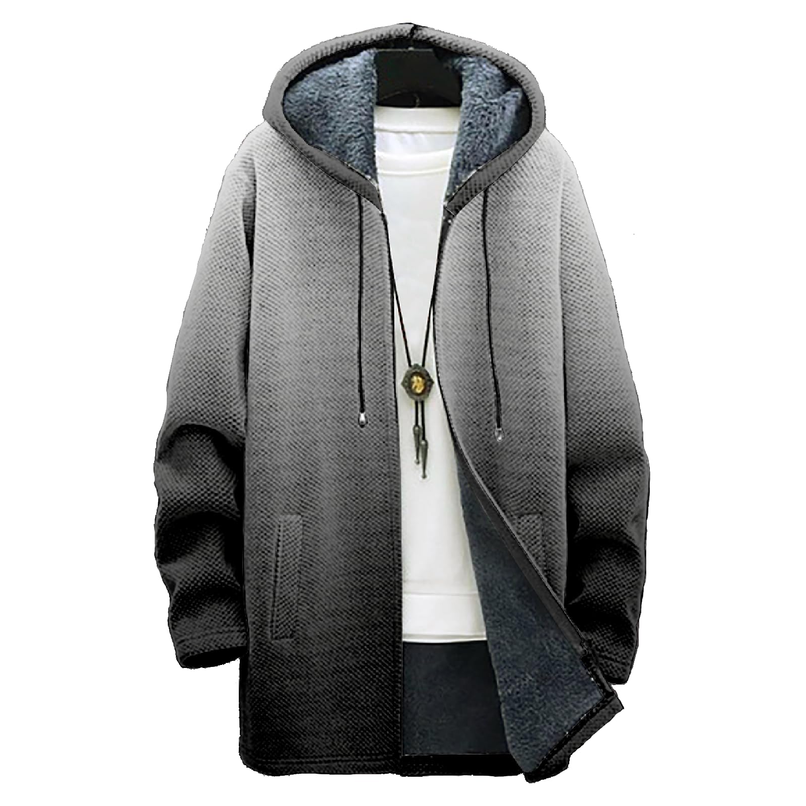 Mens Long Hooded Cardigan Trendy Comfy Soft Long Sleeve Casual Hoodie Fashion Gradient Color Coat with Pockets