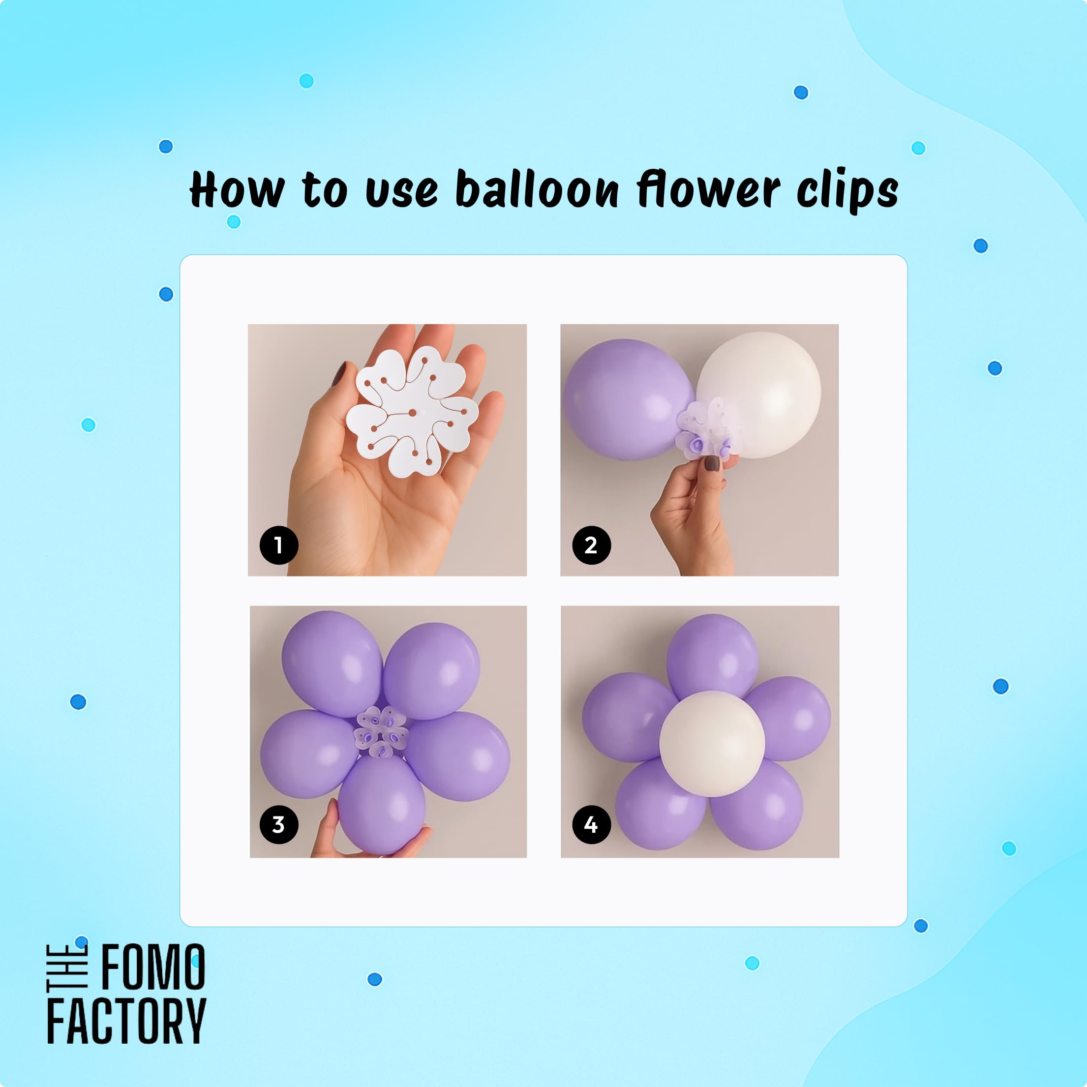 The FOMO Factory 8 Pcs Flower Balloon Clips + 50 Pcs Metallic Chrome Balloons - Blue Birthday Decoration Items with Blue HBD Banner | Party Accessory Kit for Kids Birthday Cute (BlueFC) 1