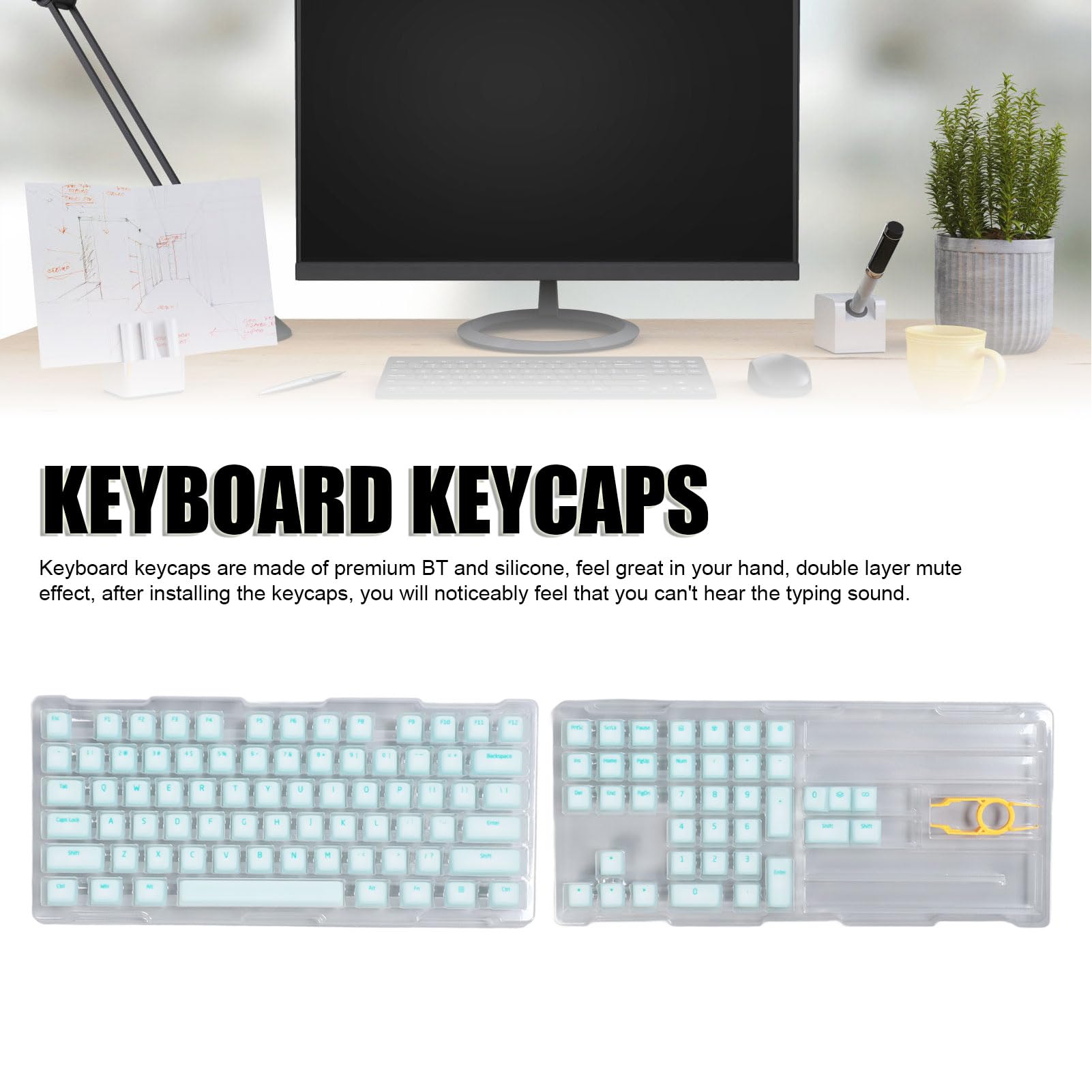 Keycaps PBT, 113 Klawiszy Oryginalna wysokość z Klawiszem dla 61 64 68 72 82 84 87 104 108 Mechaniczne Klawiatury Mute Minimalist Style (Mint Green)