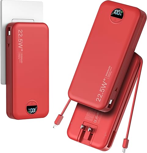 Cargador ultraportátil de 20000 mAh con cables integrados y enchufe de pared de CA, cargador de teléfono celular PD20W USB-C de carga rápida,