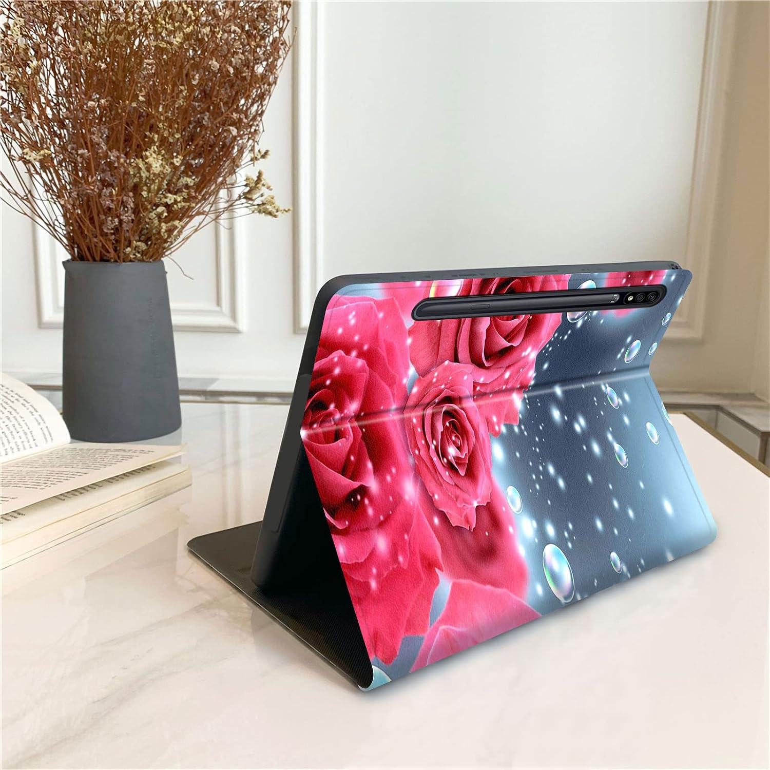 Case for Samsung Galaxy Tab S7 FE 2021/Galaxy Tab S8 Plus 2022/Tab S8+/S7 Plus 2020 12.4 inch,PU Leather Folding Stand Protective Tablet Cover with Auto Wake/Sleep,American Flag