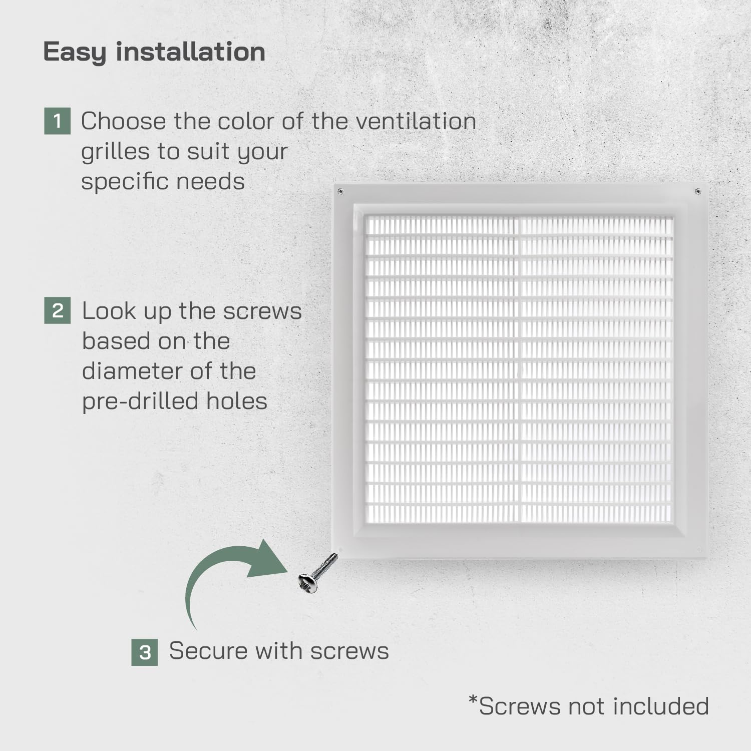 Vent Systems 250 x 250 mm / 10" x 10" Inch White Square Plastic Air Vent Cover, Louvered Wall Grille with Mesh Mesh - Image 4