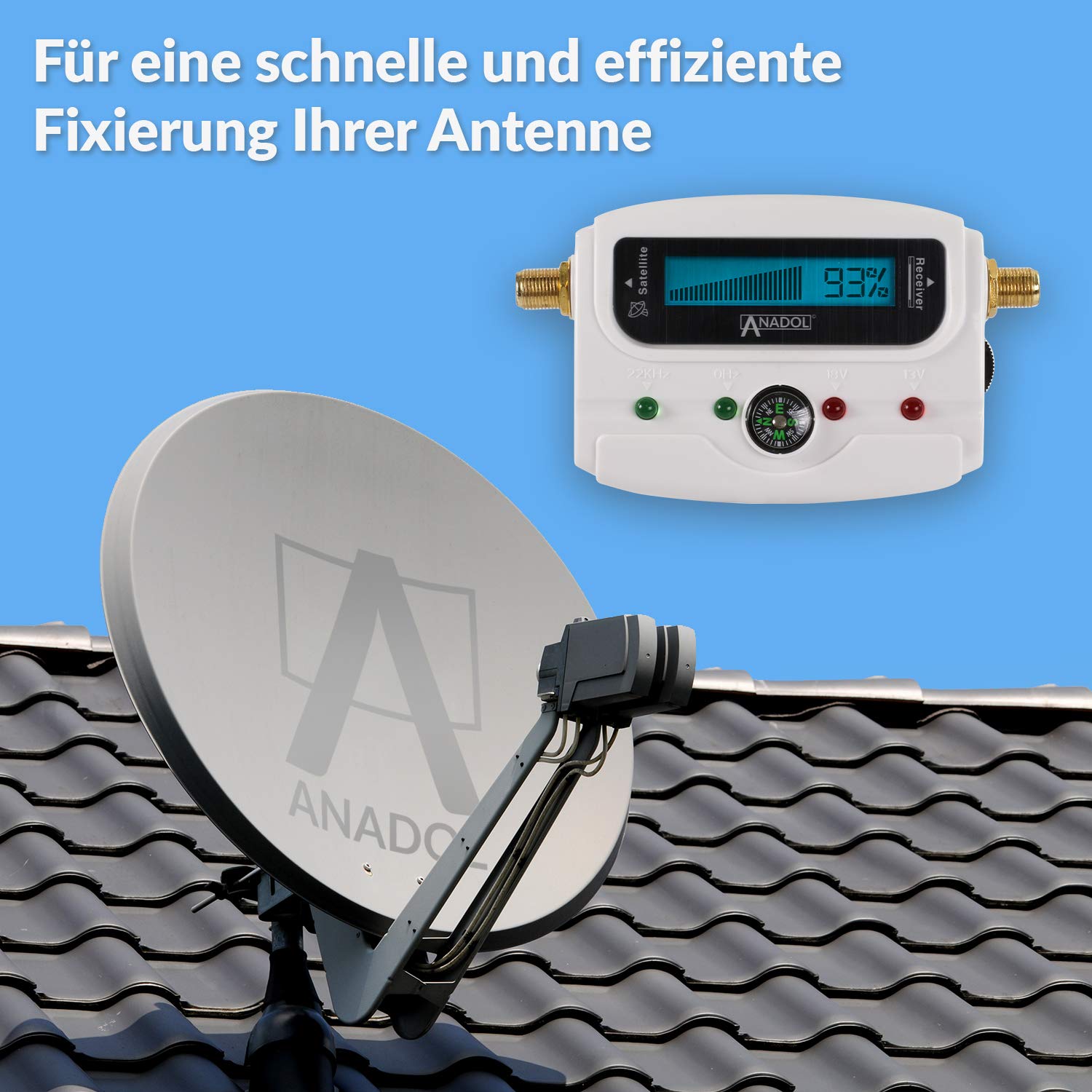 Poppstar Digital Satfinder (Appareil de Mesure numérique Sat Finder pour antenne parabolique, alignement et réglage précis), câble coaxial 19,5 cm Inclus