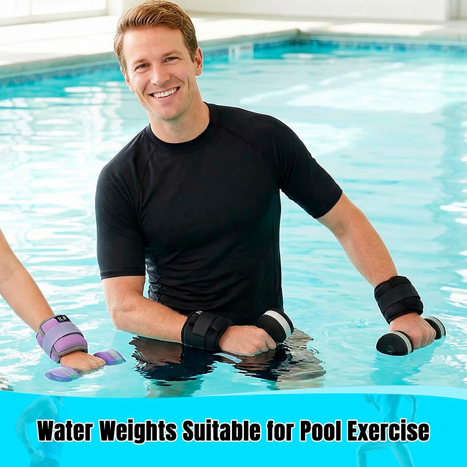 Ankle Wrist Weights for Pool Exercise - 2 Pairs Adjustable Water Weights for Women Men, Pool Exercise Equipment for Ankle And Wrist, Water Aerobics Fitness Band Ring for Swimming Pools Workout
