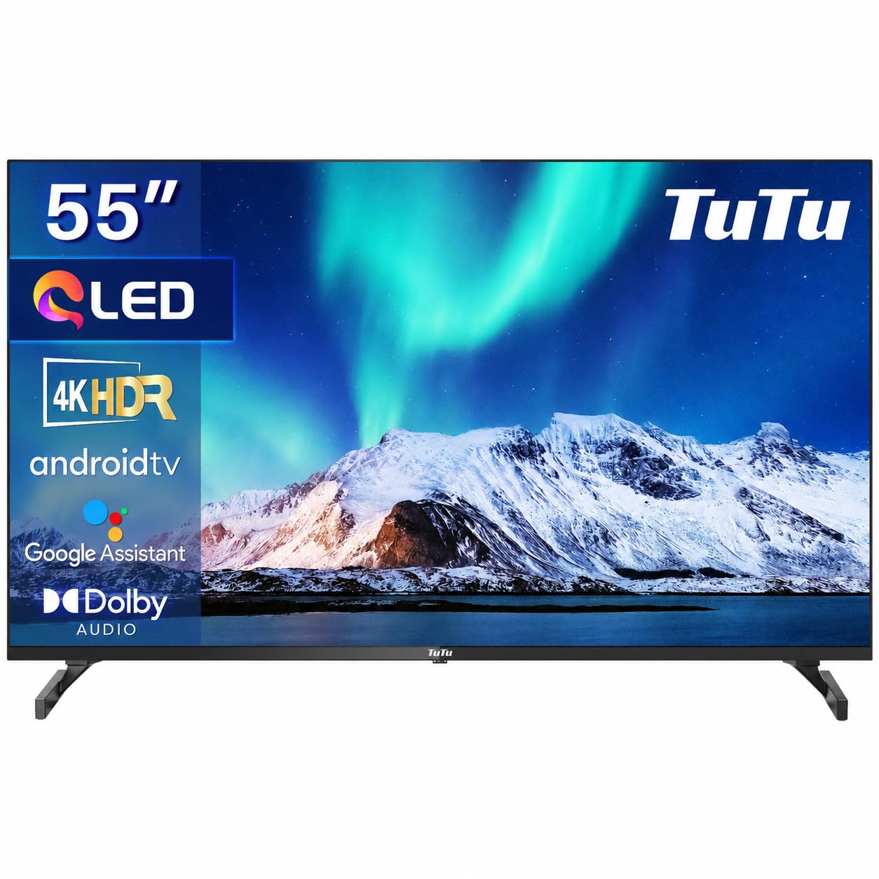 TuTu TUQ55UN1 QLED Fernseher 55 Zoll (139cm), 4K UHD Smart TV | Android TV mit Bluetooth, WLAN, APP Store, Chromecast, USB, HDMI, Triple Tuner DVB-C/S/S2/T/T2