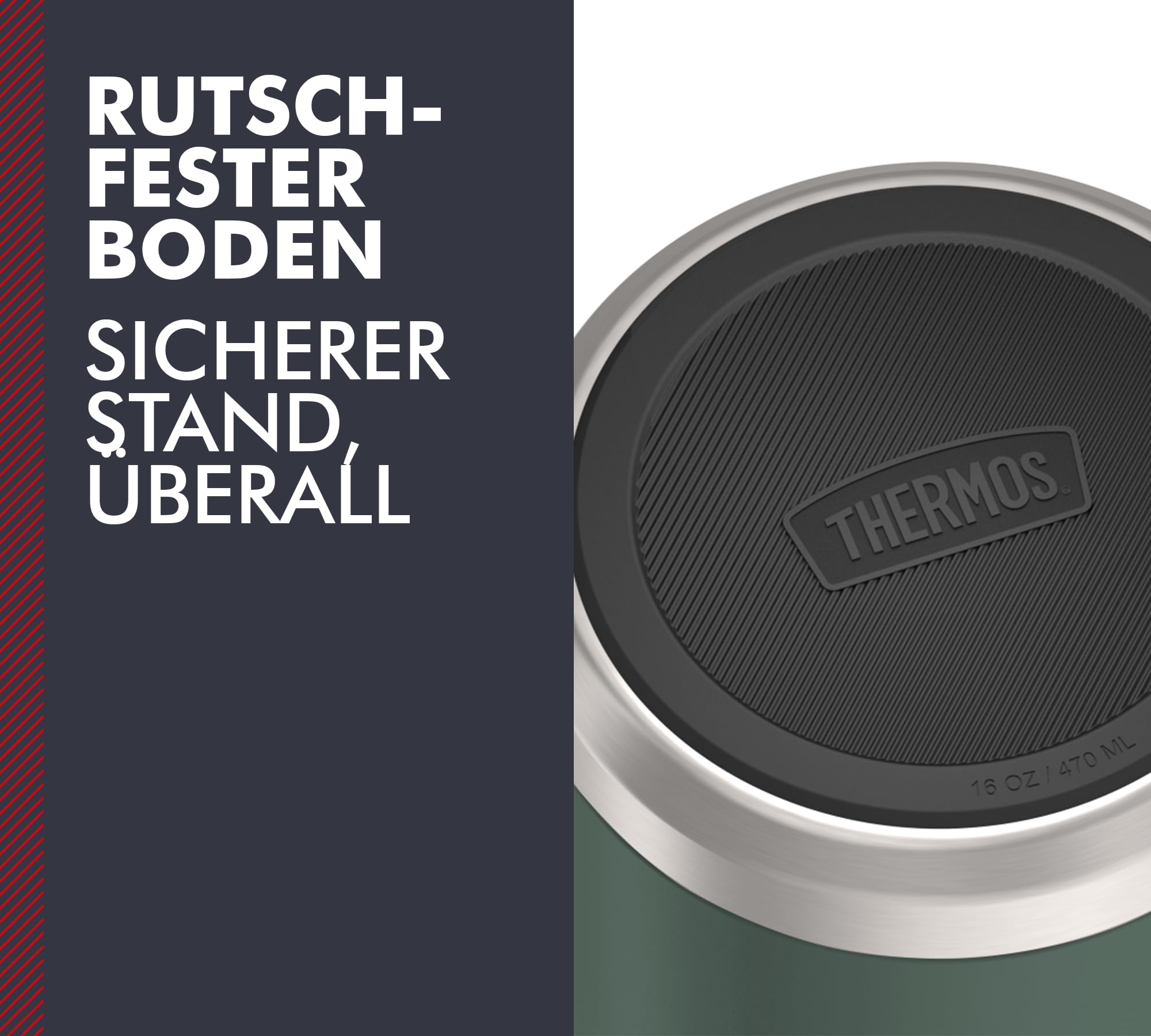 Thermos Icon Food Jar Pot alimentaire en acier inoxydable 18/8 à double paroi Vert mat/forêt avec cuillère pliable et fond antidérapant 0,47 l